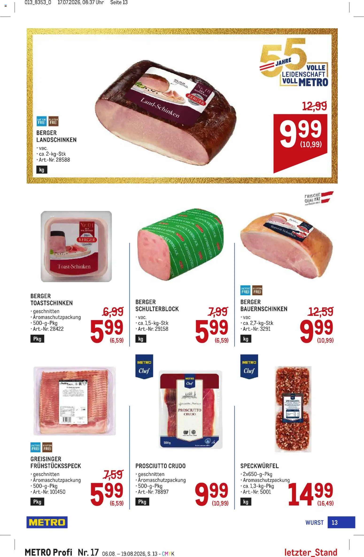 Metro angebote Profi gültig ab 06.08.2026 | Seite: 13 | Produkte: Wurst, Uhr