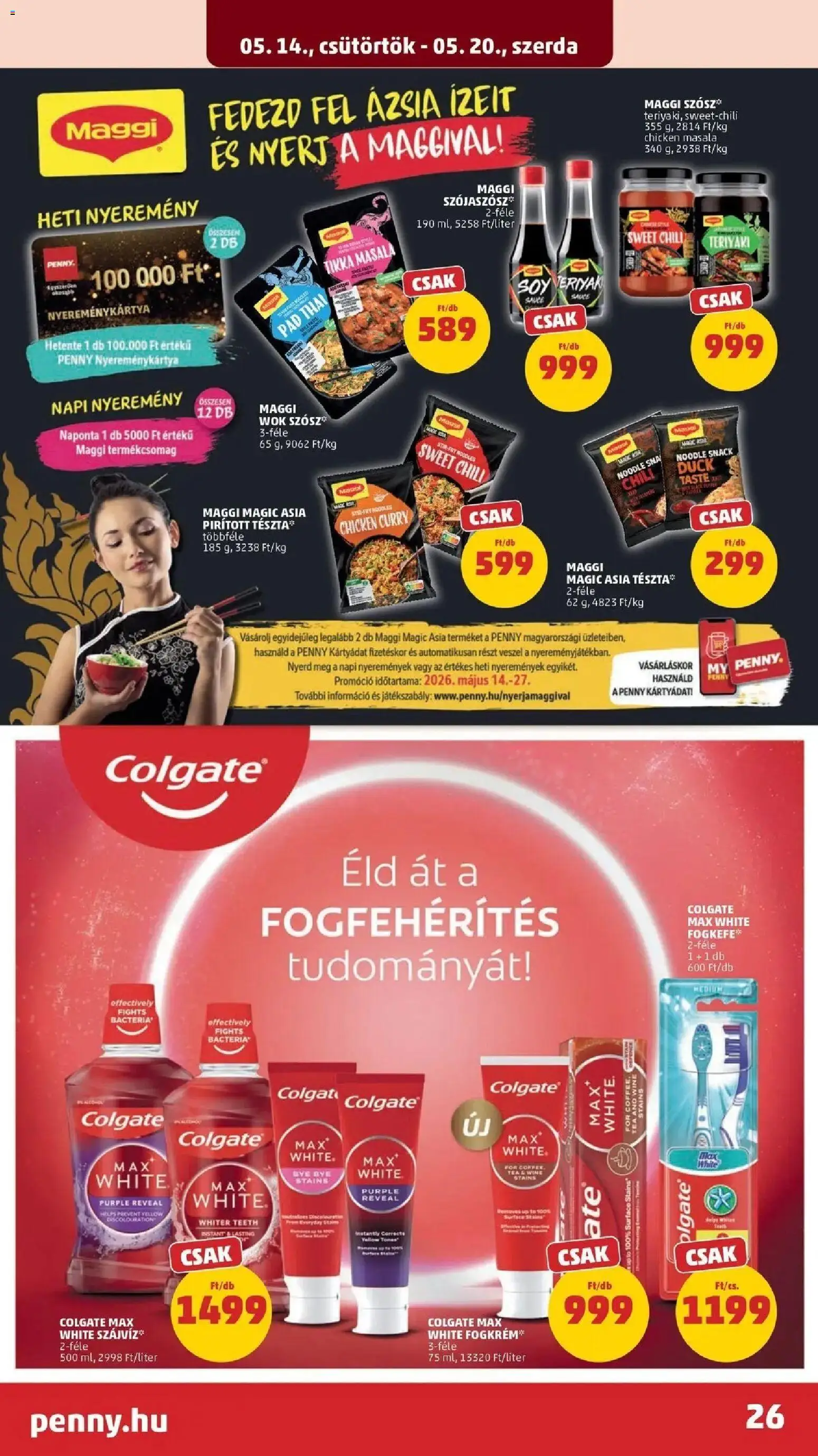 PENNY akciós ujság - amely érvényes a következő dátumtól: 14.05.2026 | Oldal: 26 | Termékek: Maggi, Tea, Fogkefe, Szósz