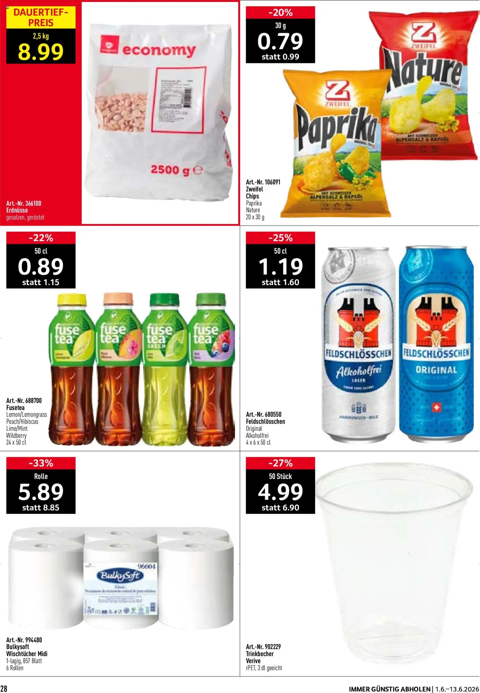 Prodega aktionen WM 2026 – gültig ab 01.06.2026 | Seite: 28 | Produkte: Erdnüsse, Chips