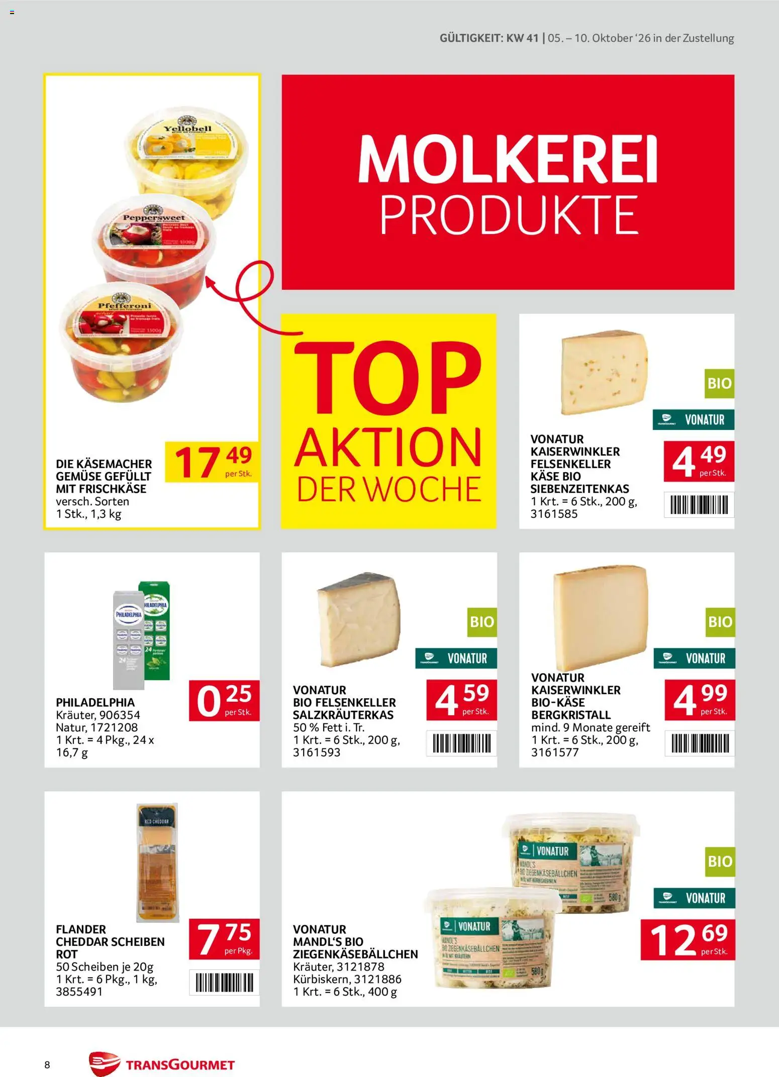 Transgourmet Zustellaktion gültig ab 05.10.2026 | Seite: 8 | Produkte: Gemüse, Käse
