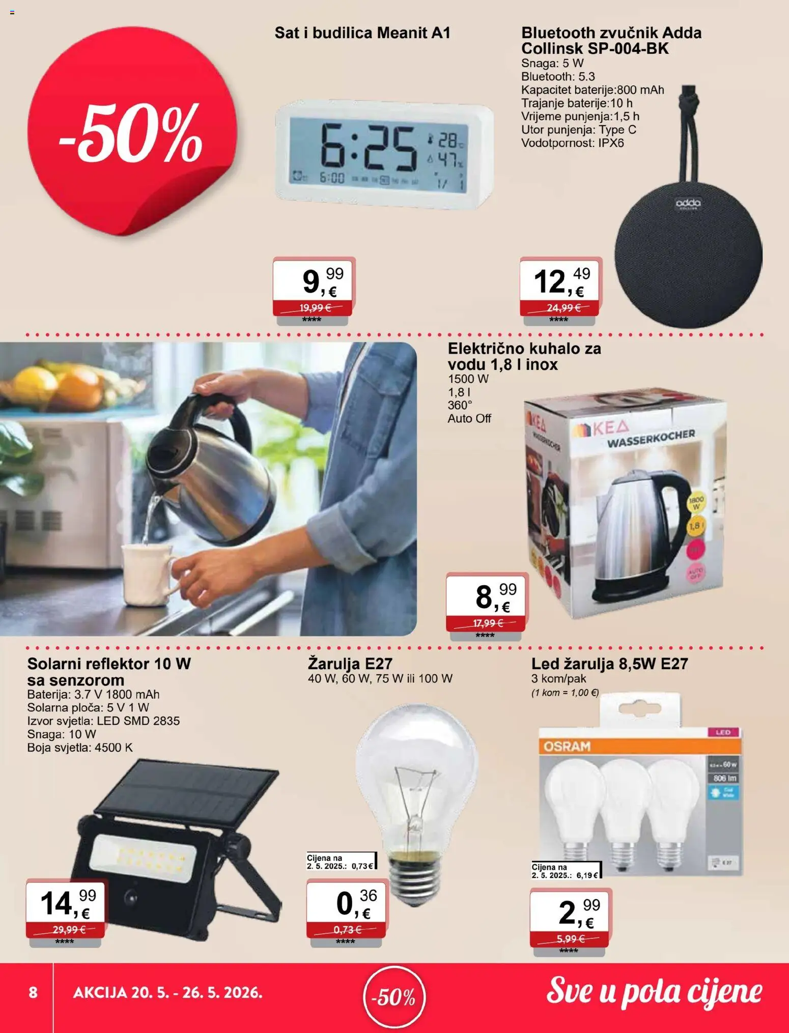 KTC katalog | vrijedi od 20.05.2026 | Stranica: 8 | Proizvodi: Kuhalo za vodu, Reflektor, Budilica, Zvučnik