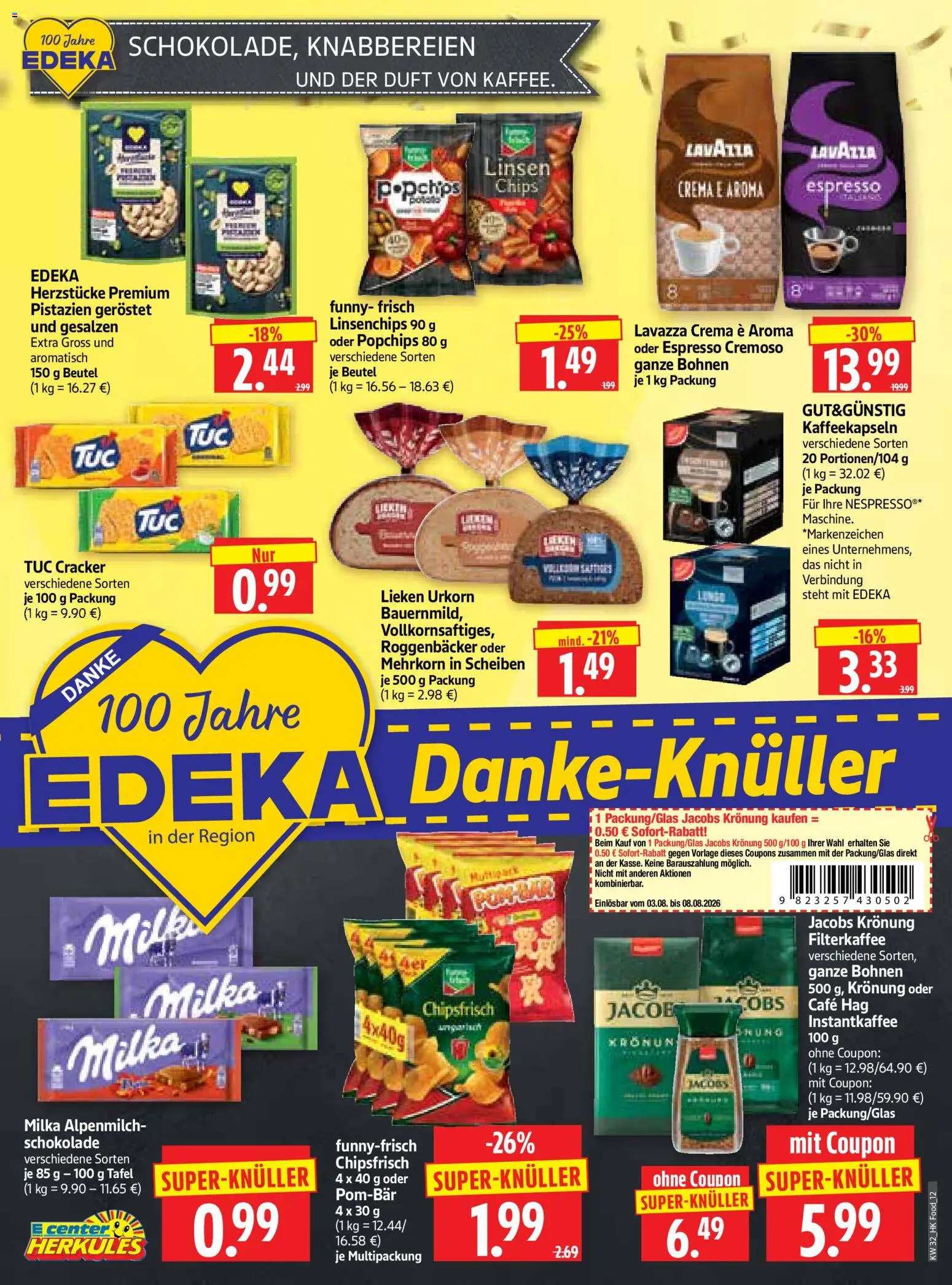 HERKULES Prospekt – gültig ab 03.08.2026 | Seite: 12 | Produkte: Lavazza, Milka, Pistazien, Chips