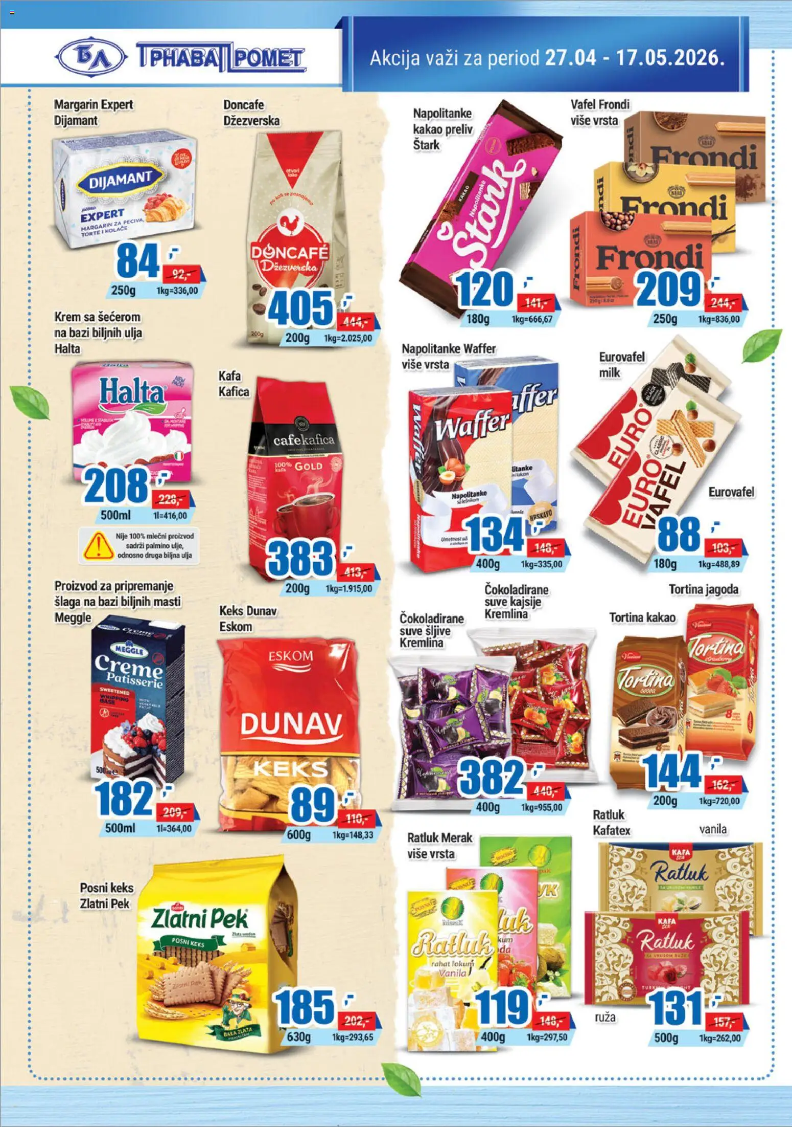Trnava Promet katalog - važi od 27.04.2026 | Strana: 8 | Proizvode: Keks, Margarin, Ratluk, Napolitanke