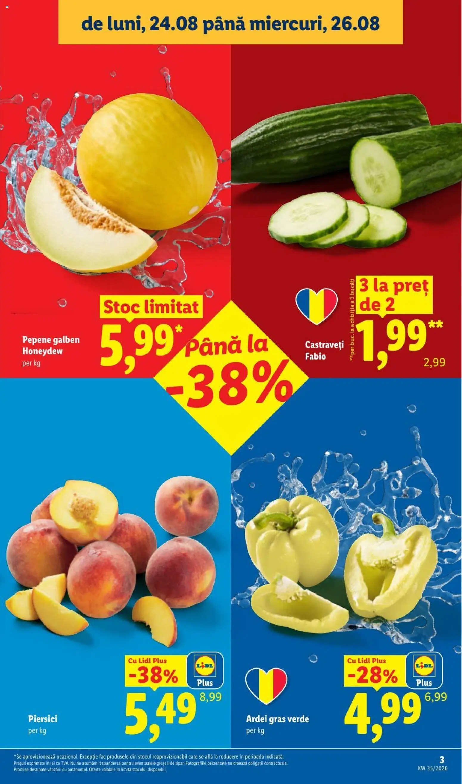 Noul catalog Lidl – valabil de la 24.08.2026 | Pagină: 3 | Produse: Pepene Galben, Ardei, Castraveți, Piersici