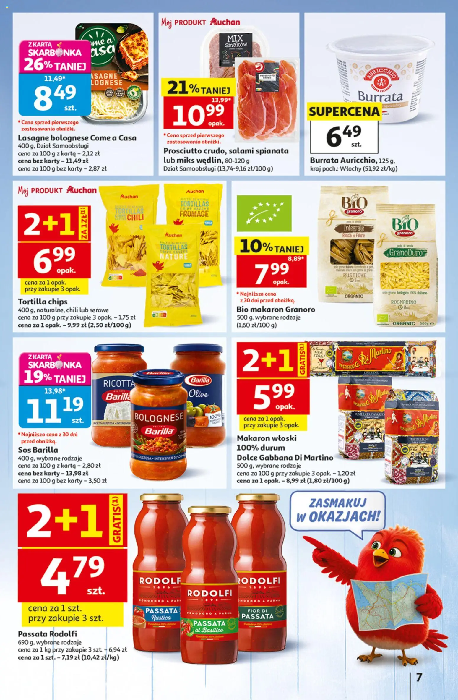 Auchan gazetka - 30 Lat Hipermarket od 06.08.2026 | Strona: 7 | Produkty: Karta, Lasagne, Salami, Sos