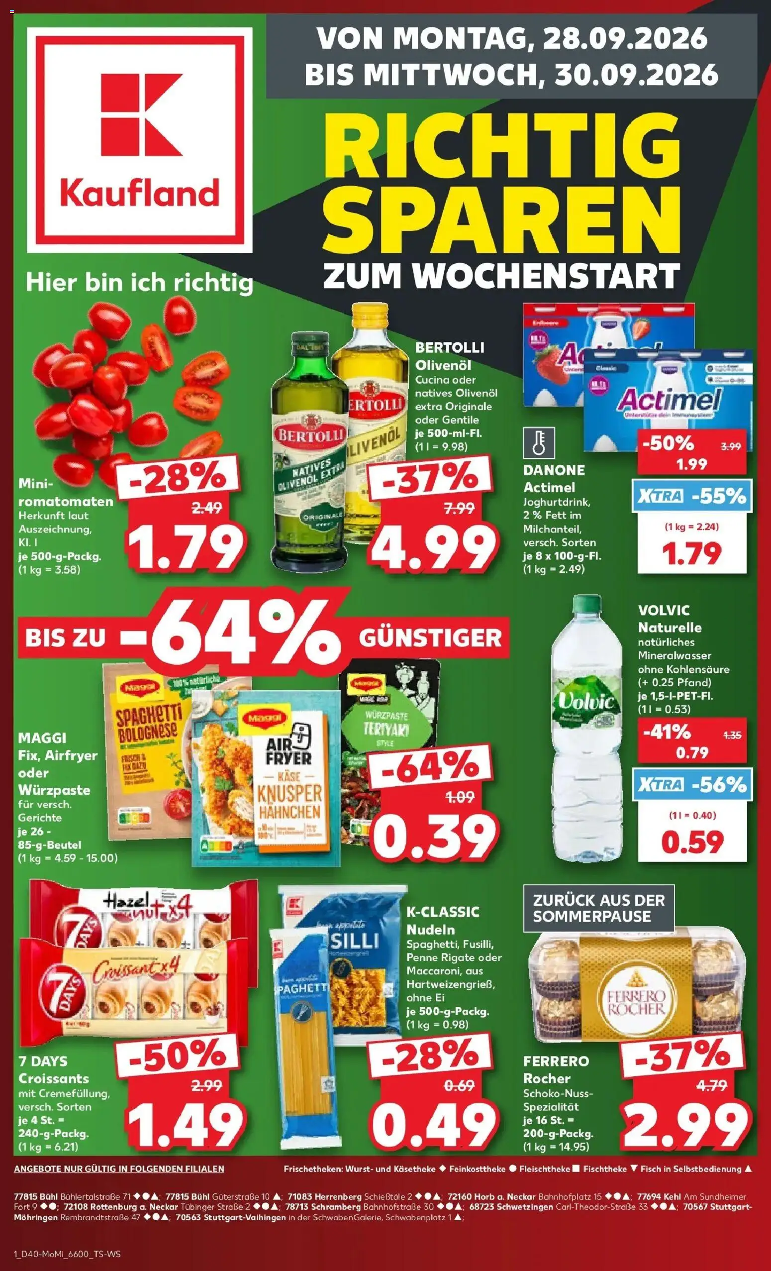 Prospekt Kaufland ab 28.09.2026 » Angebote Online zum Blättern | Seite: 1 | Produkte: Actimel, Spaghetti, Croissant, Volvic