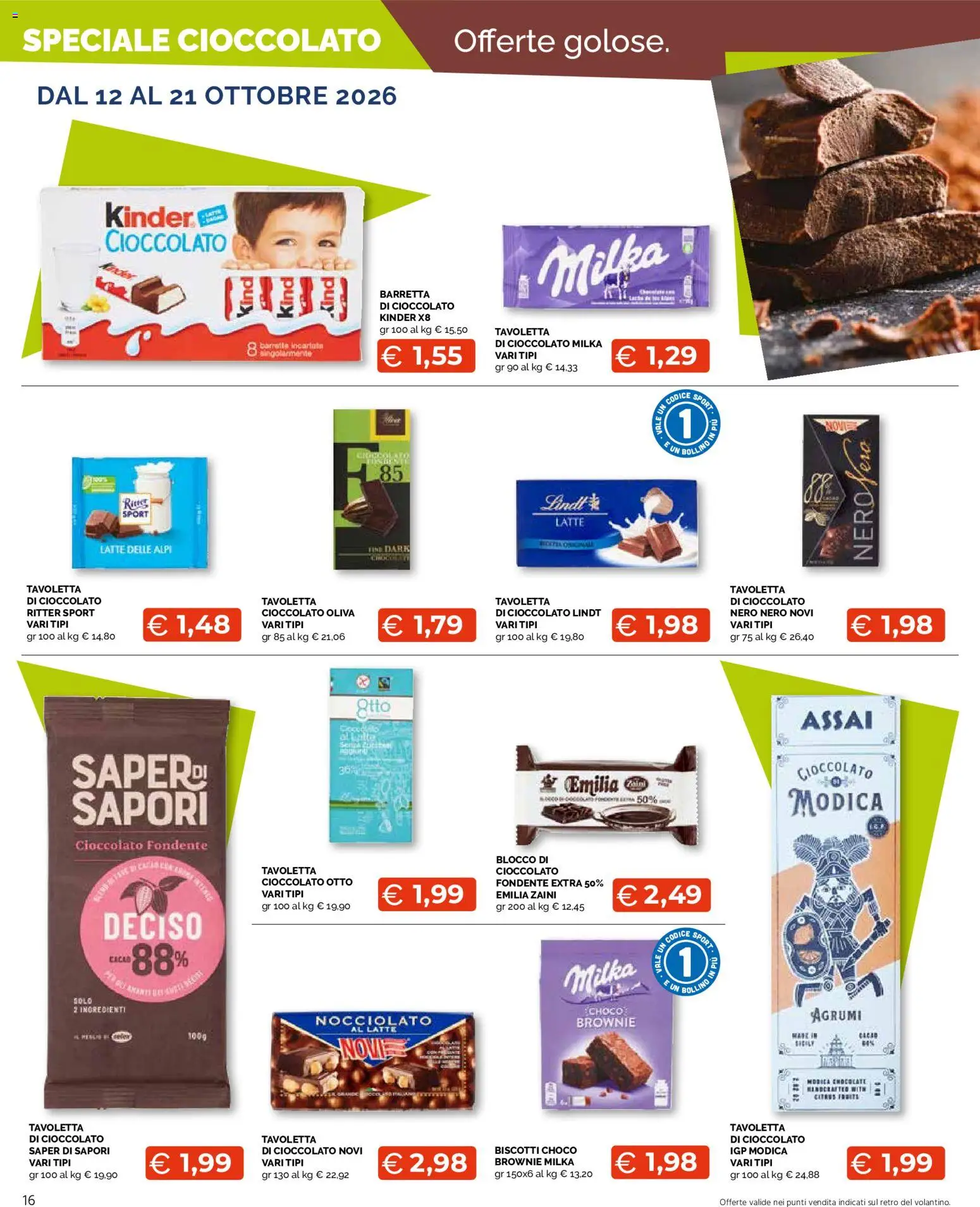 Volantino Mercatò del 12/10/2026 | Pagina: 16 | Prodotti: Latte, Barretta, Ingredienti, Tavoletta