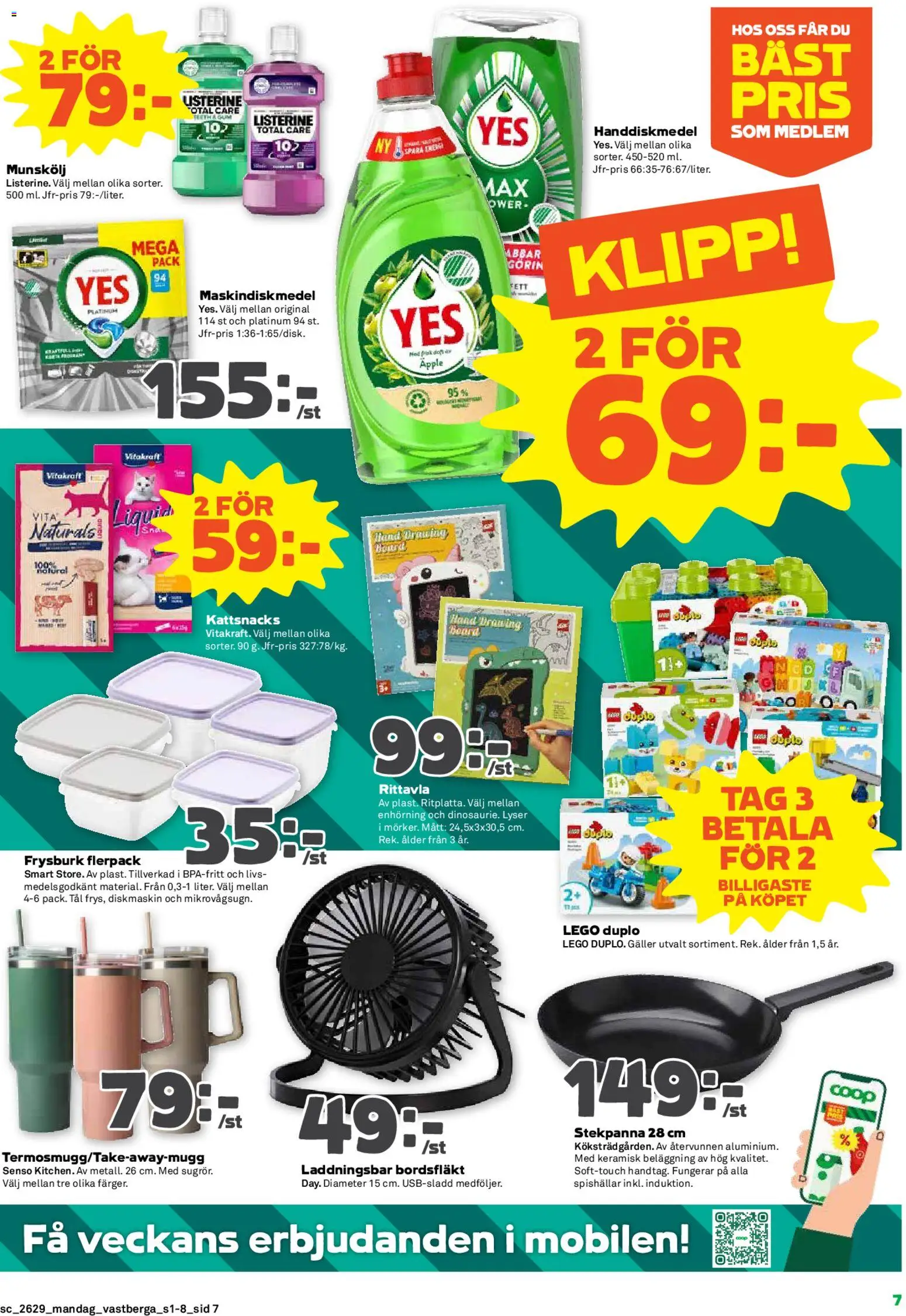 Stora Coop reklamblad aktuell från 13/07/2026 | Sida: 7 | Produkter: Diskmaskin, Handdiskmedel, Bordsfläkt, Stekpanna