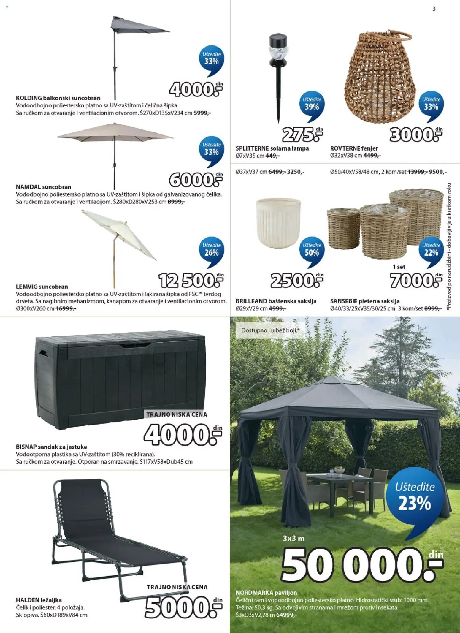 Jysk katalog - važi od 20.05.2026 | Strana: 3 | Proizvode: Solarna lampa, Saksija, Lampa, Suncobran