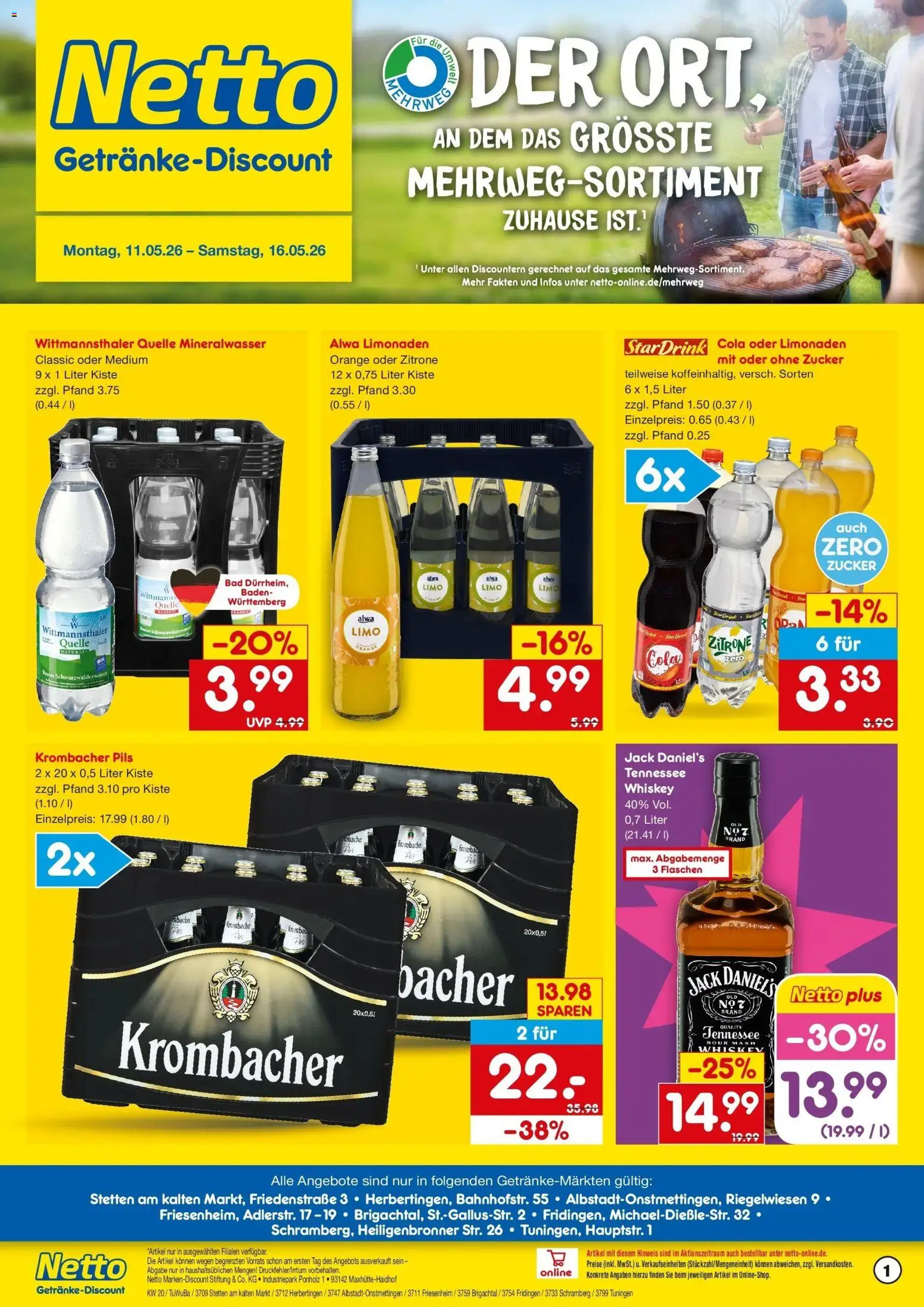 Netto Marken-Discount Prospekt Brigachtal	 – gültig ab 10.05.2026 | Seite: 1 | Produkte: Bad, Jack Daniel's, Zucker, Whiskey