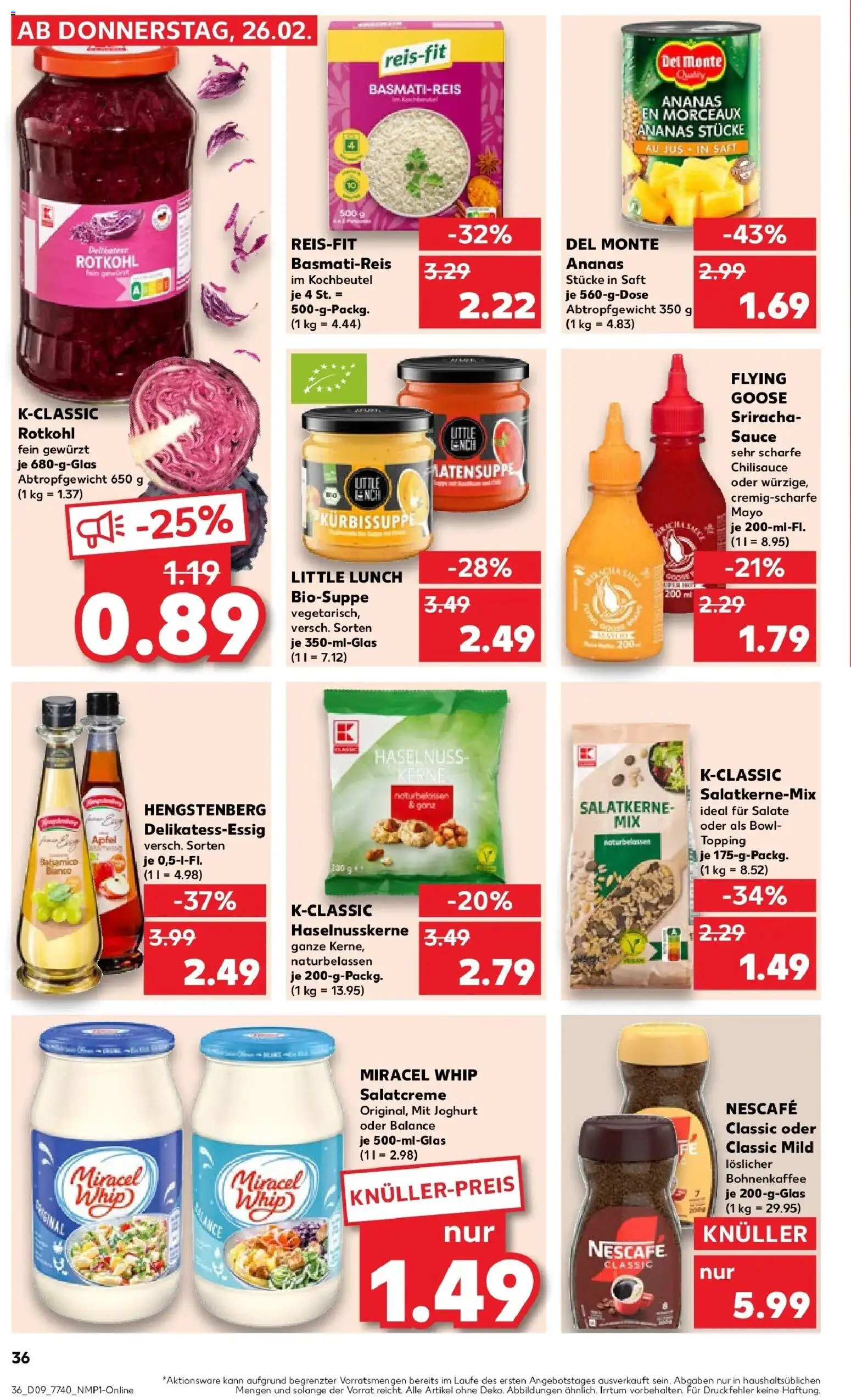 Kaufland prospekt Pfullingen	 – gültig ab 26.02.2026 | Seite: 36 | Produkte: Rotkohl, Ananas, Nescafe classic, Saft
