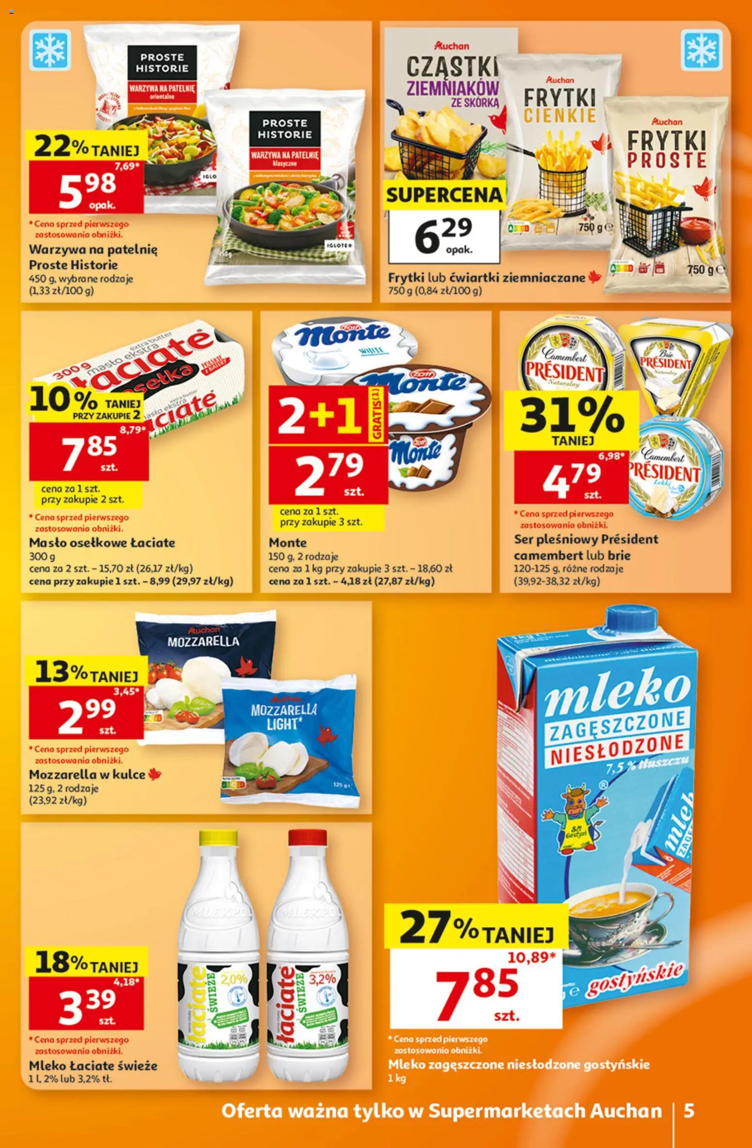 Auchan gazetka od 08.10.2026 | Strona: 5 | Produkty: Warzywa na patelnie, Mleko, Masło, Ser