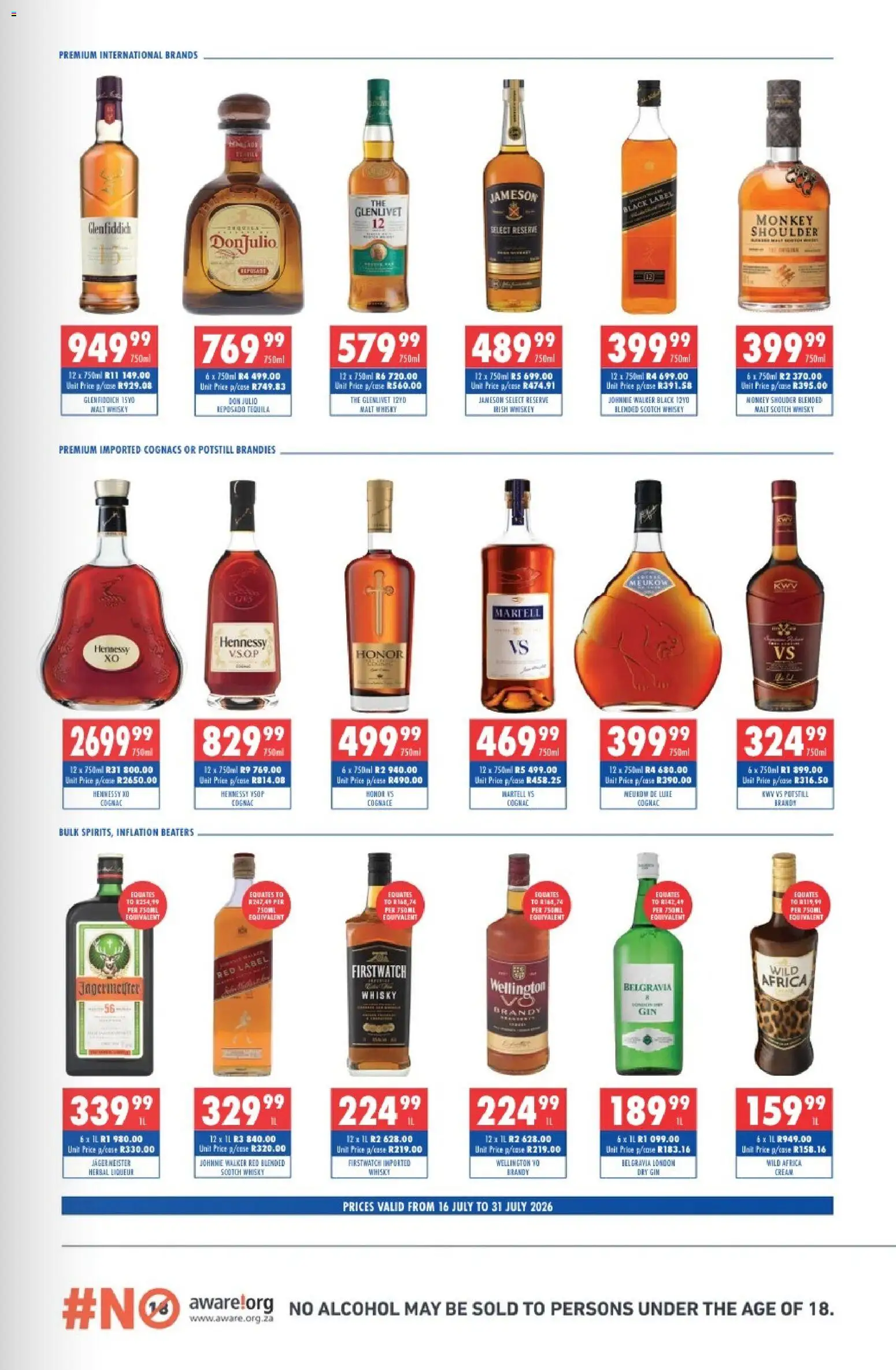 New Ultra Liquors catalogue – valid from 16/07/2026 | Page: 3 | Products: Gin, Cream, Whiskey, Ensalada de quino