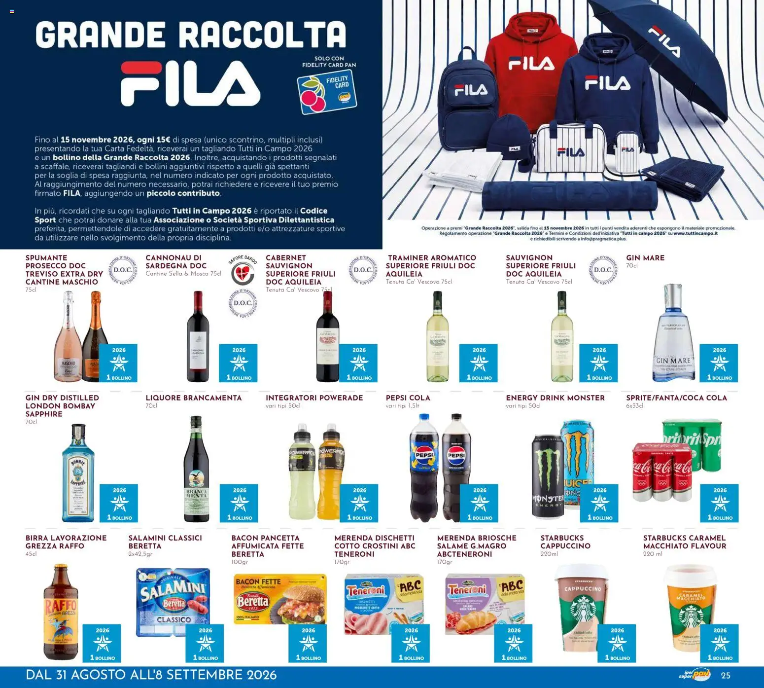 Volantino Pan del 31/08/2026 | Pagina: 25 | Prodotti: Cappuccino, Prosecco, Bacon, Liquore