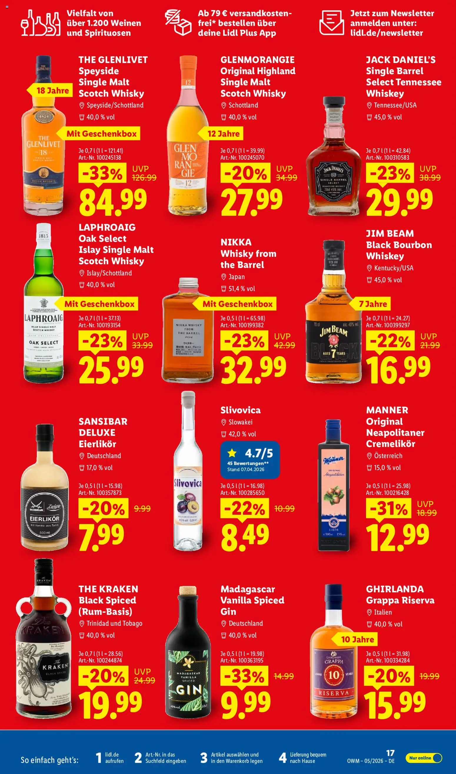 Lidl Prospekt – gültig ab 01.05.2026 | Seite: 17 | Produkte: Whisky, Jim beam, Jack Daniel's, Bourbon