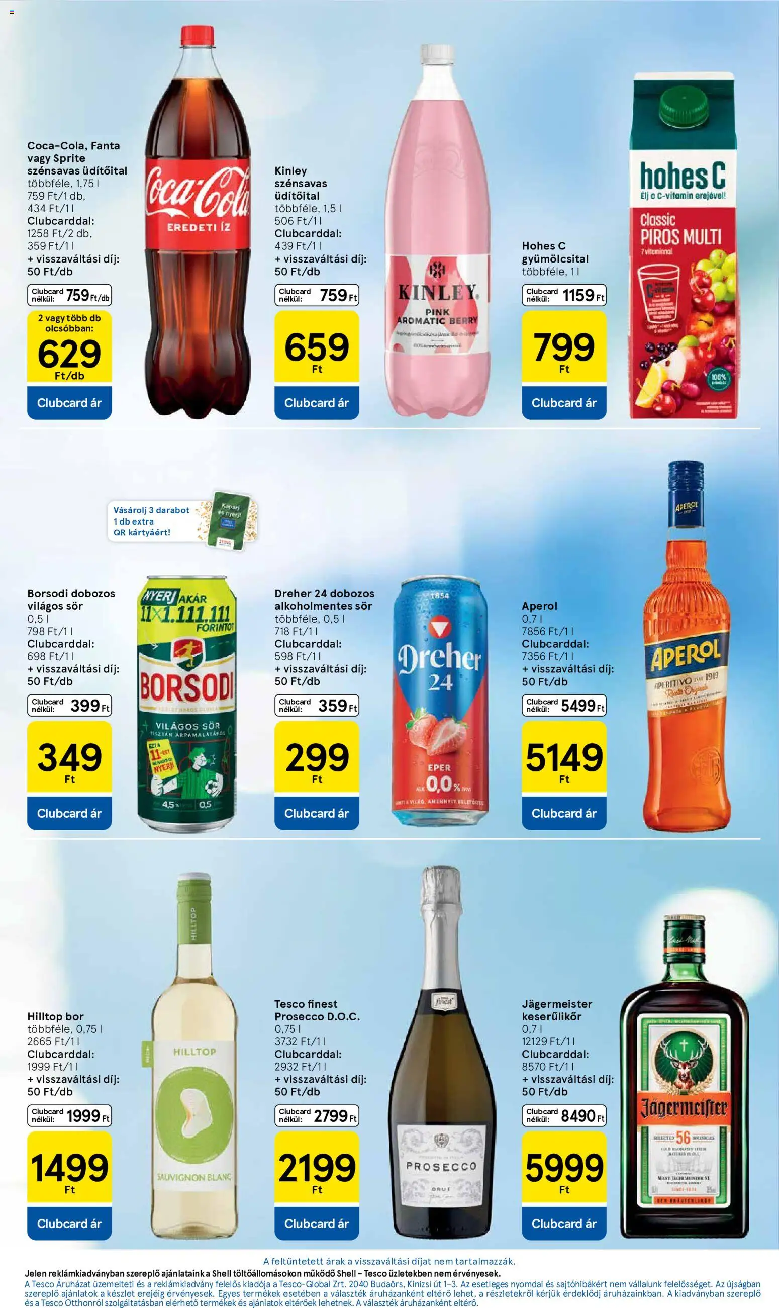 Tesco akciós ujság - amely érvényes a következő dátumtól: 21.05.2026 | Oldal: 7 | Termékek: Jägermeister, Aperol, Hohes c, Bor
