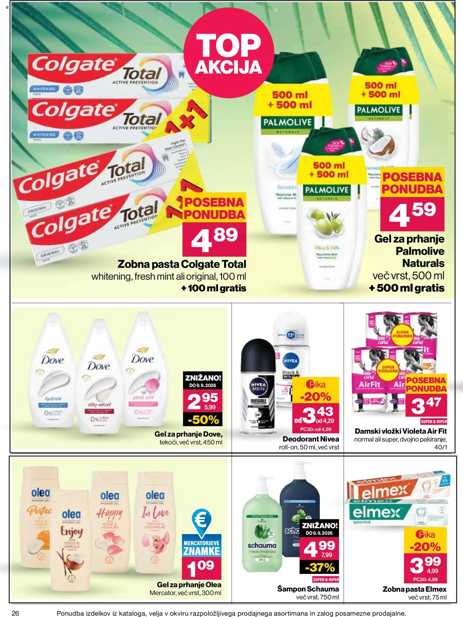 Novi Mercator katalog ponudbe – veljaven od 20.08.2026 | Stran: 26 | Izdelki: Gel za prhanje, Vložki, Deodorant, Zobna pasta