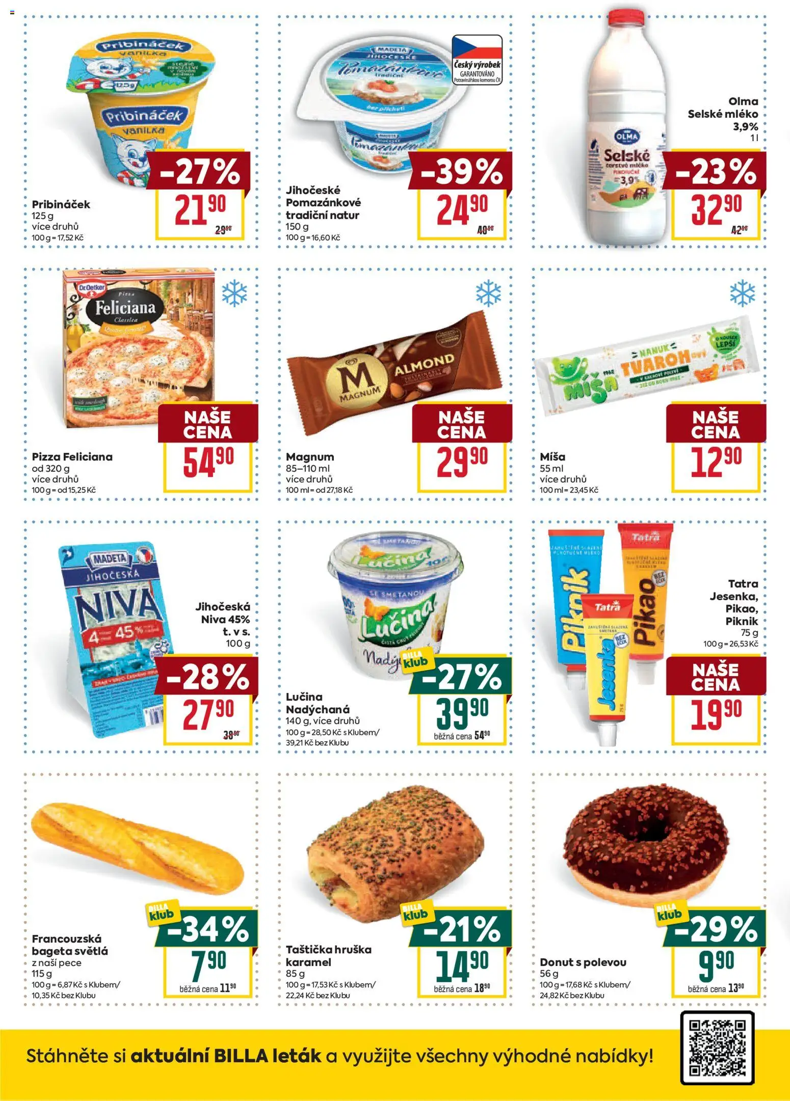 Billa Malý leták od 15.07.2026 | Strana: 4 | Produkty: Mléko, Pizza, Pribináček, Bageta