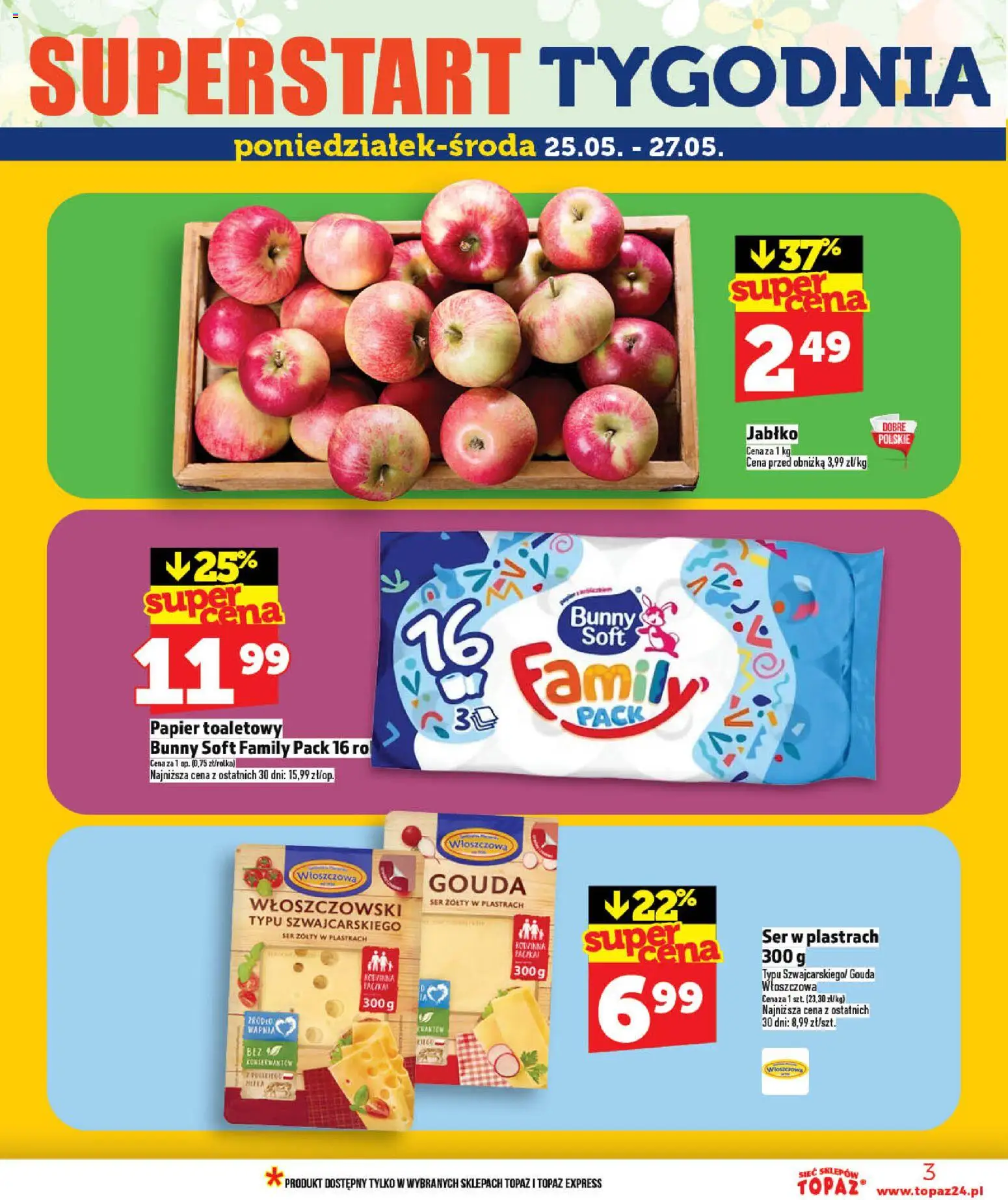 Topaz gazetka - MAZ od 21.05.2026 | Strona: 3 | Produkty: Ser żółty, Papier toaletowy, Ser