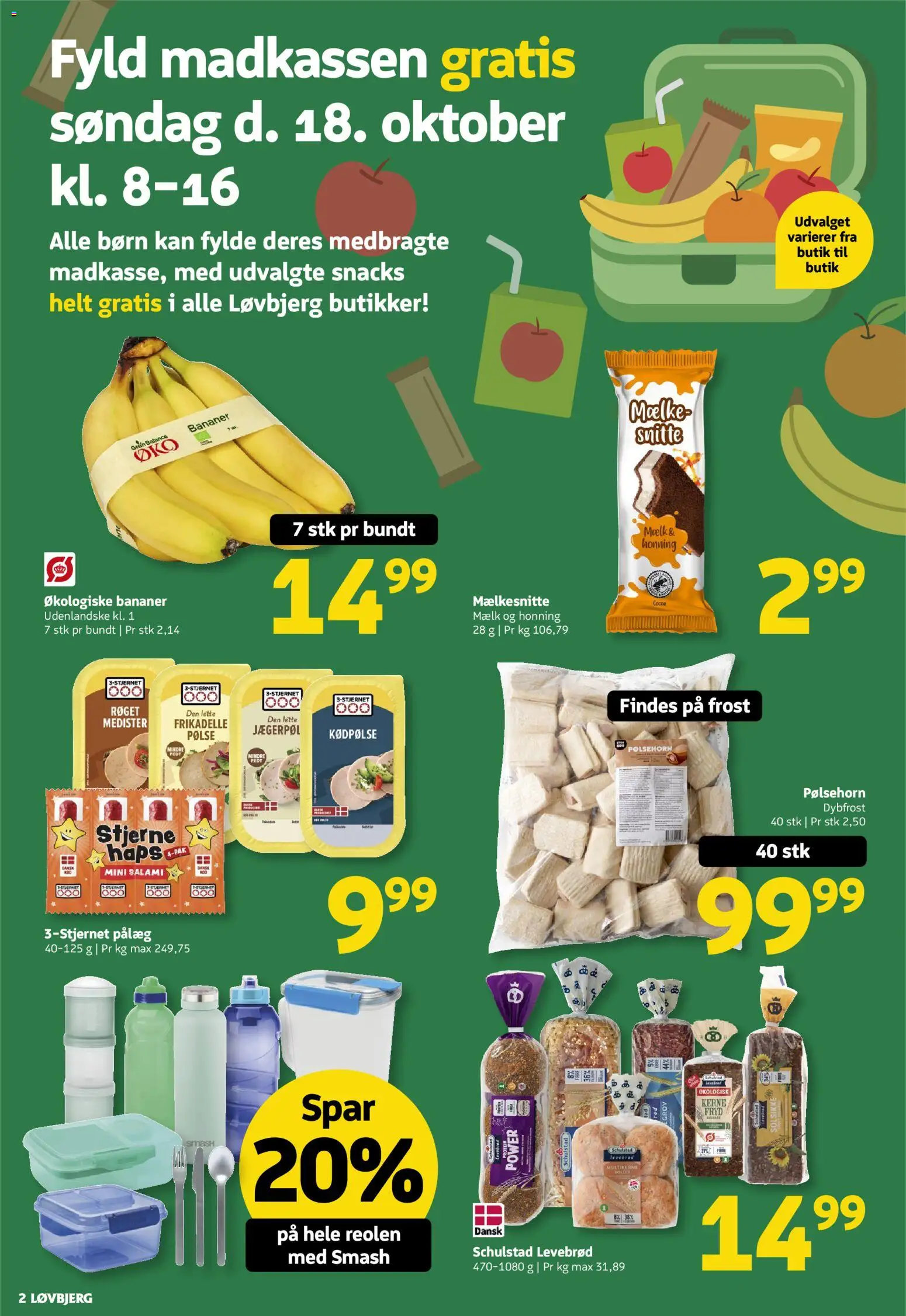 Løvbjerg tilbudsavis – gyldig fra 16/10/2026 | Side: 2 | Produkter: Salami, Bananer, Snacks, Honning
