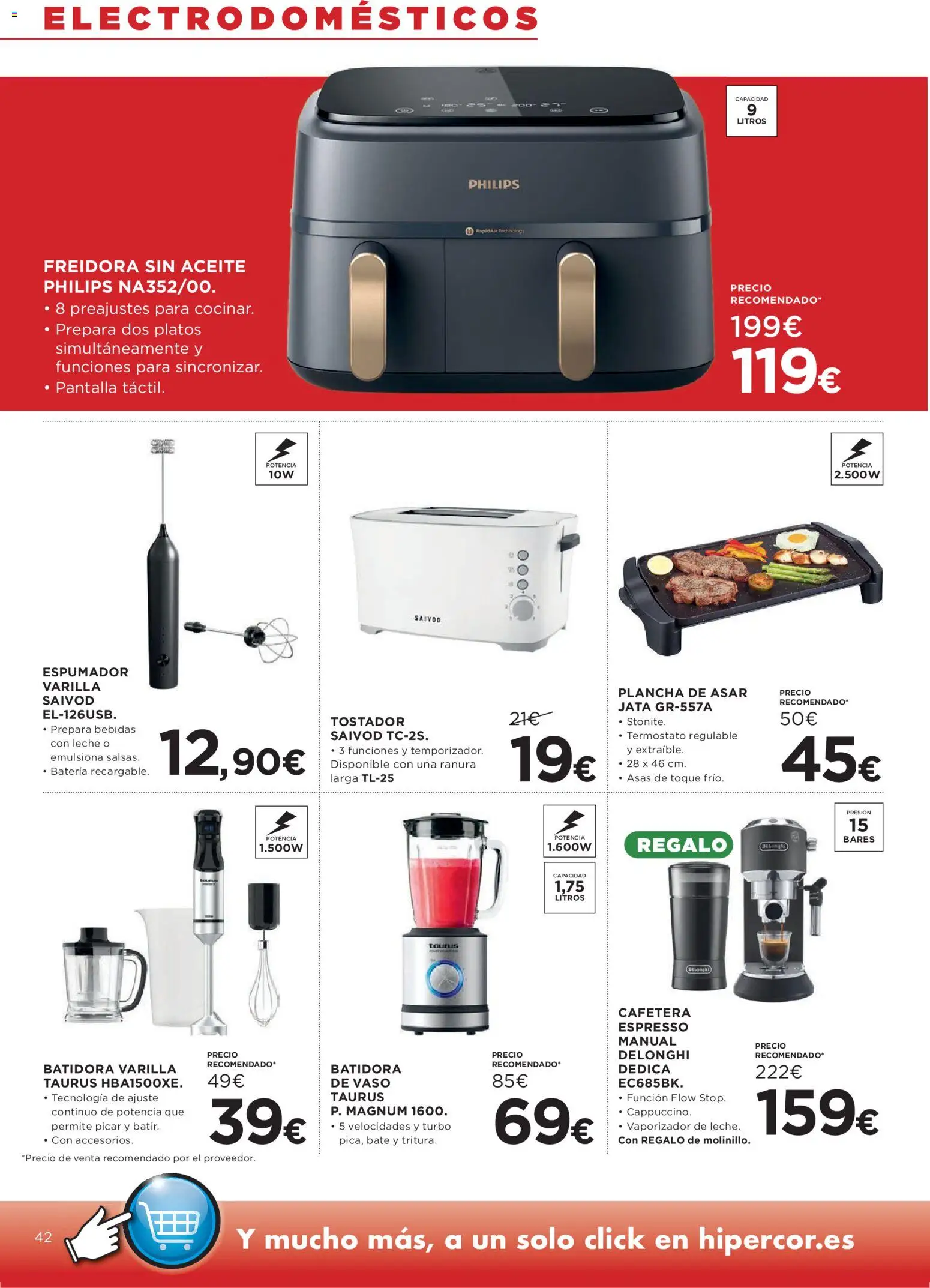 Hipercor catálogo │ válido desde el 16/07/2026 | Página: 42 | Productos: Aceite, Plancha, Batidora, Tostador