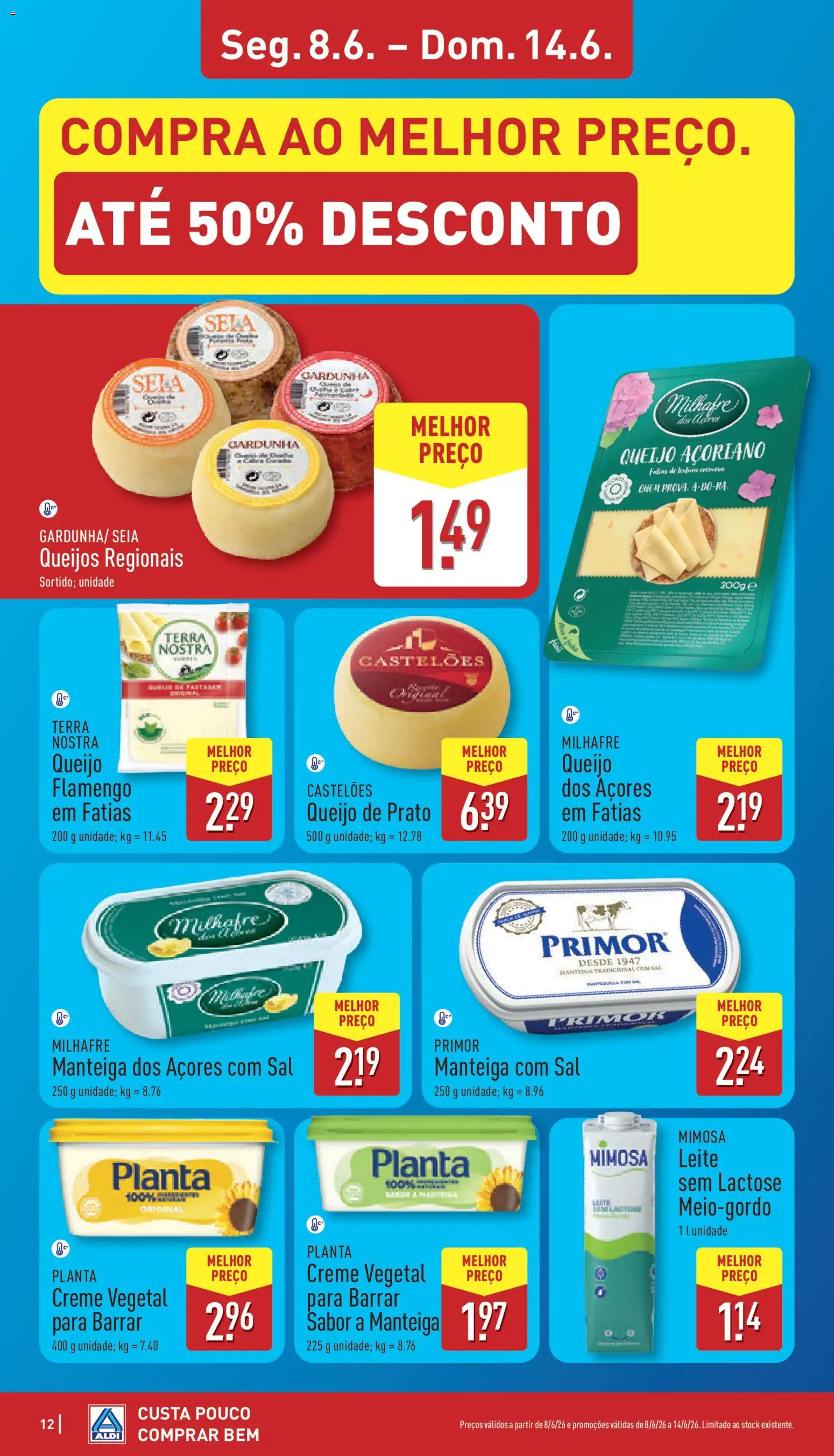 Aldi folheto │ válido de 08.06.2026 | Página: 12 | Produtos: Sal, Leite, Queijo, Creme