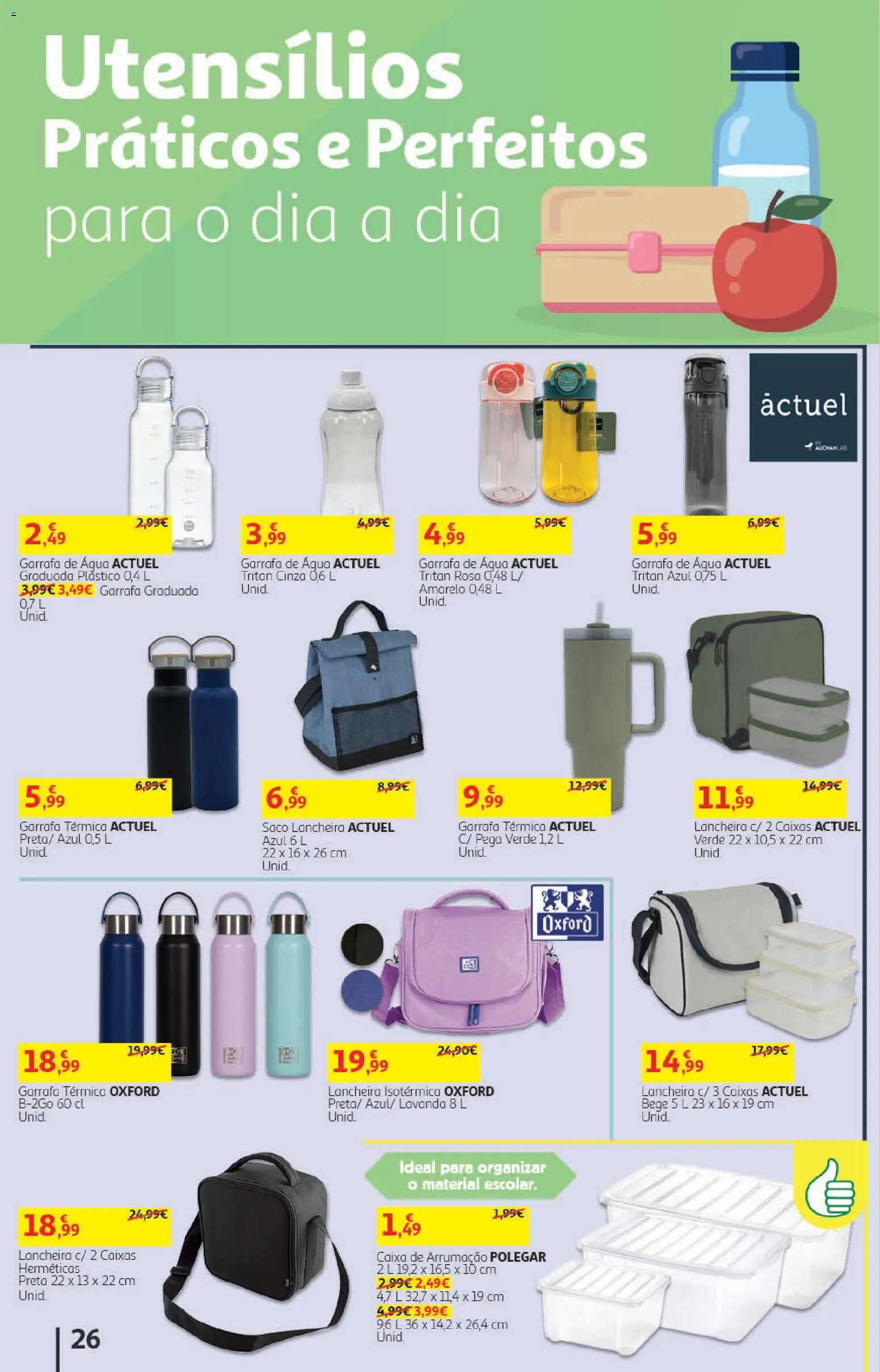 Auchan folheto │ válido de 19/08/2026 | Página: 26 | Produtos: Agua, Caixa de arrumação, Saco, Garrafa térmica