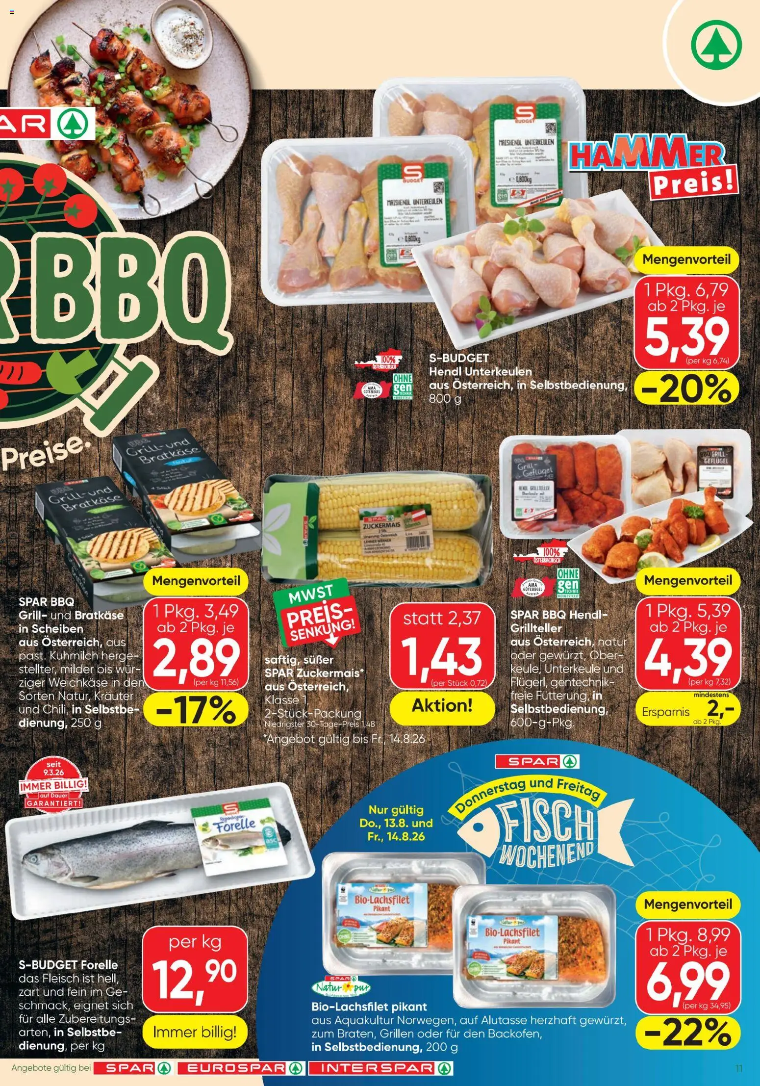 Spar - Flugblatt gültig ab 13.08.2026 | Seite: 11 | Produkte: Weichkäse, Grill, Fisch