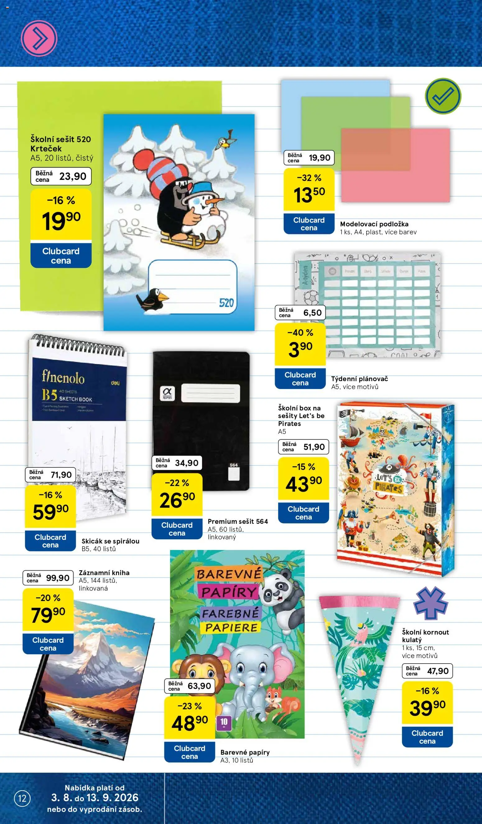 Tesco katalog od 03.08.2026 | Strana: 12 | Produkty: Kniha, Box, Notebook, Skicák