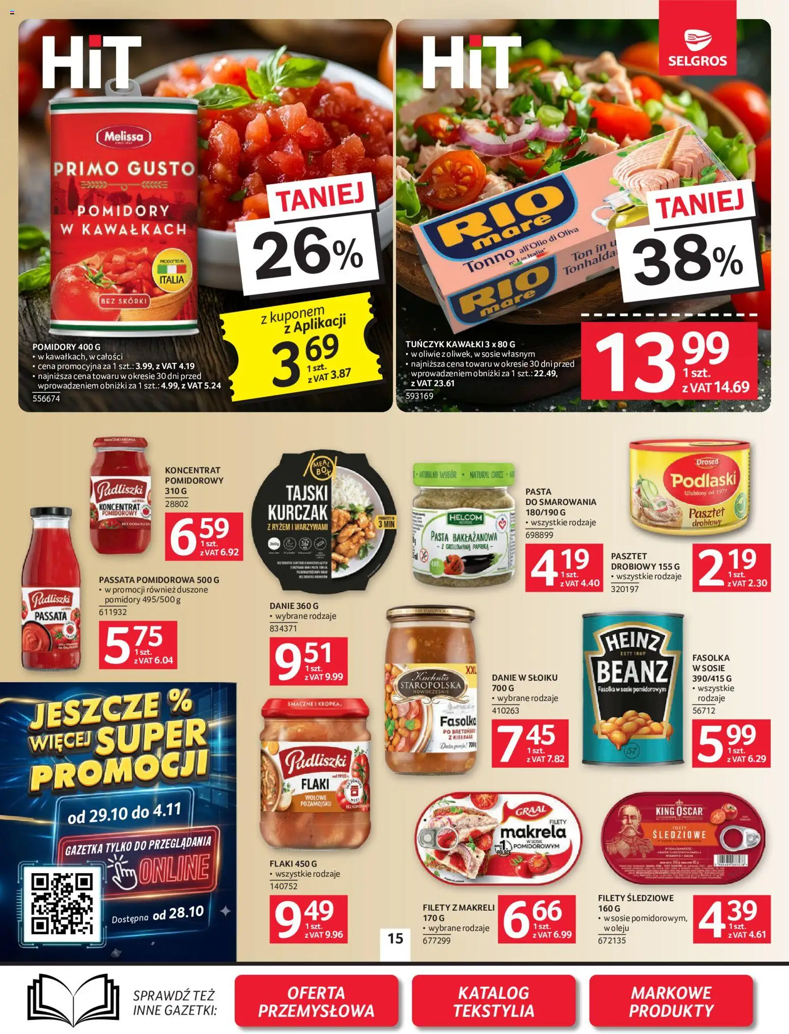 Selgros cash&carry gazetka od 22.10.2026 | Strona: 15 | Produkty: Kurczak, Tuńczyk, Flaki, Pasta