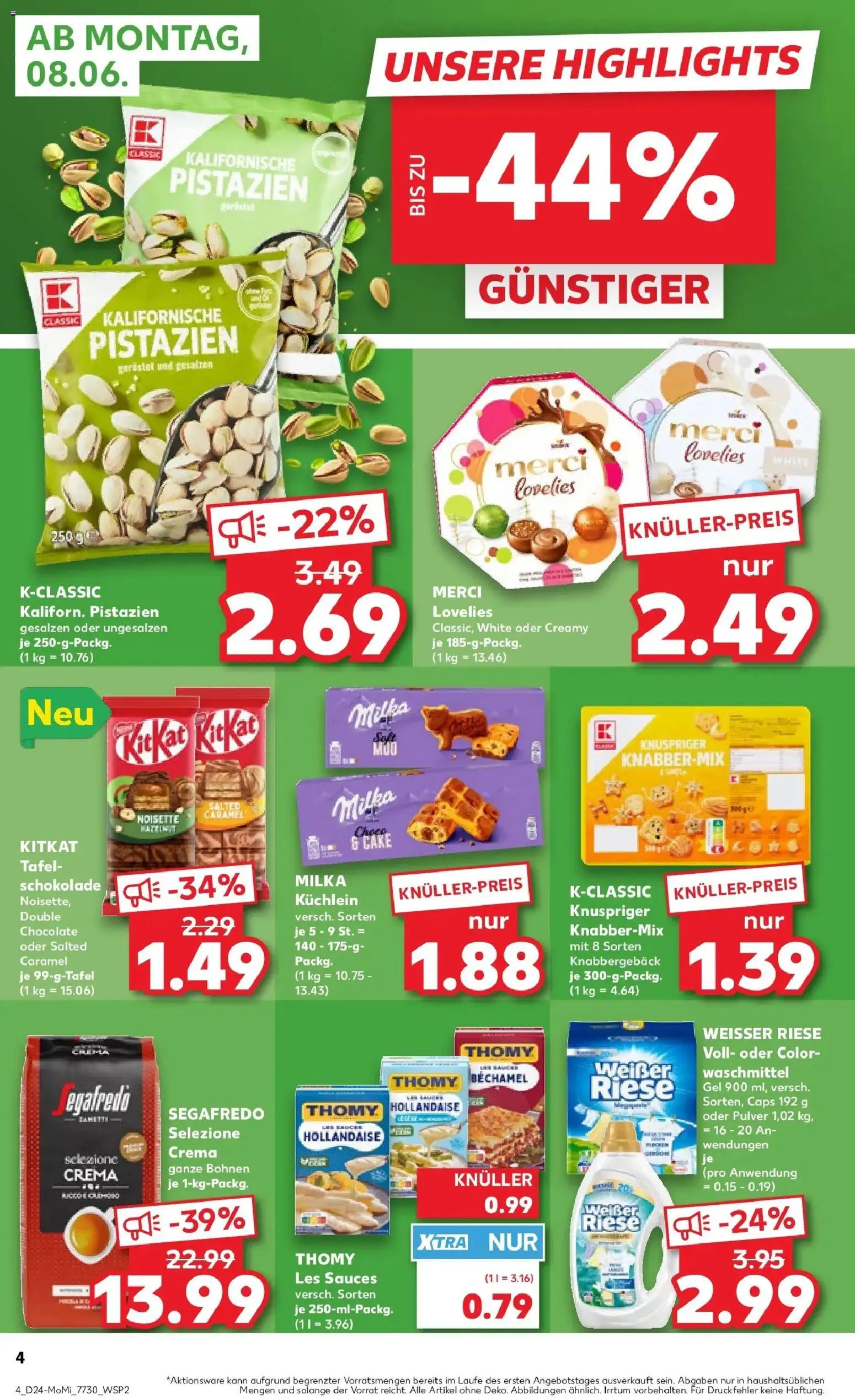Kaufland Prospekt Bamberg – gültig ab 08.06.2026 | Seite: 4 | Produkte: Merci, Schokolade, Milka, Pistazien