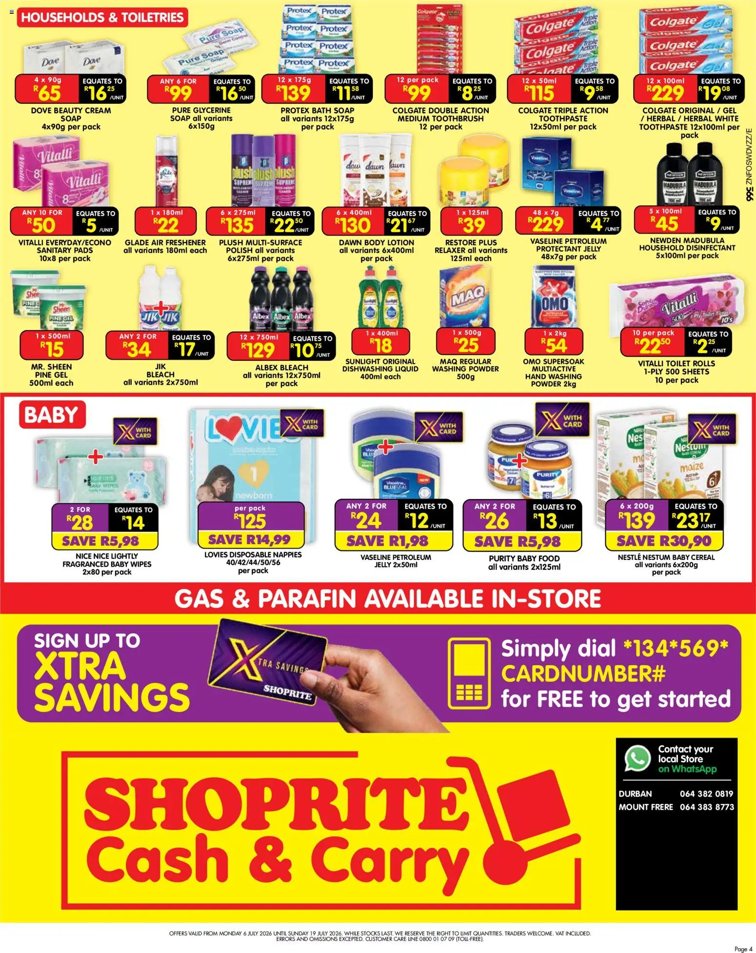 New Shoprite catalogue – valid from 06/07/2026 | Page: 4 | Products: Air freshener, Soap, Toothpaste, Washing powder