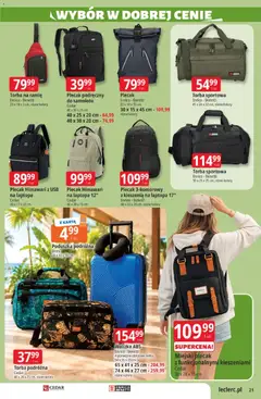 Pogląd oferty "E.Leclerc gazetka" - ważna od 16.06.2026 | Strona: 21 | Produkty: Plecak, Torba podróżna, USB, Poduszka