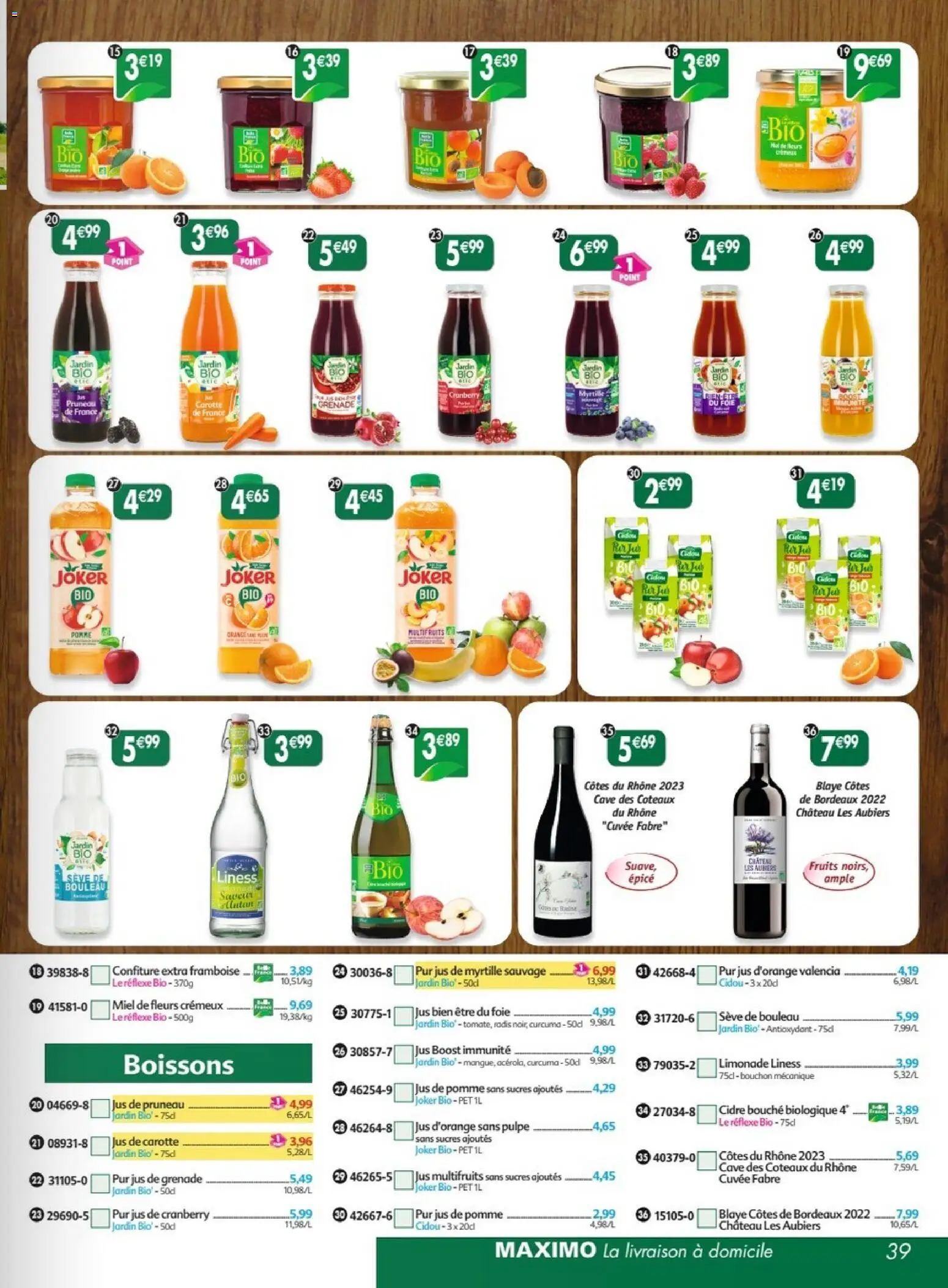 {H1} | Page: 39 | Produits: Sève de bouleau, Limonade, Miel, Cidre