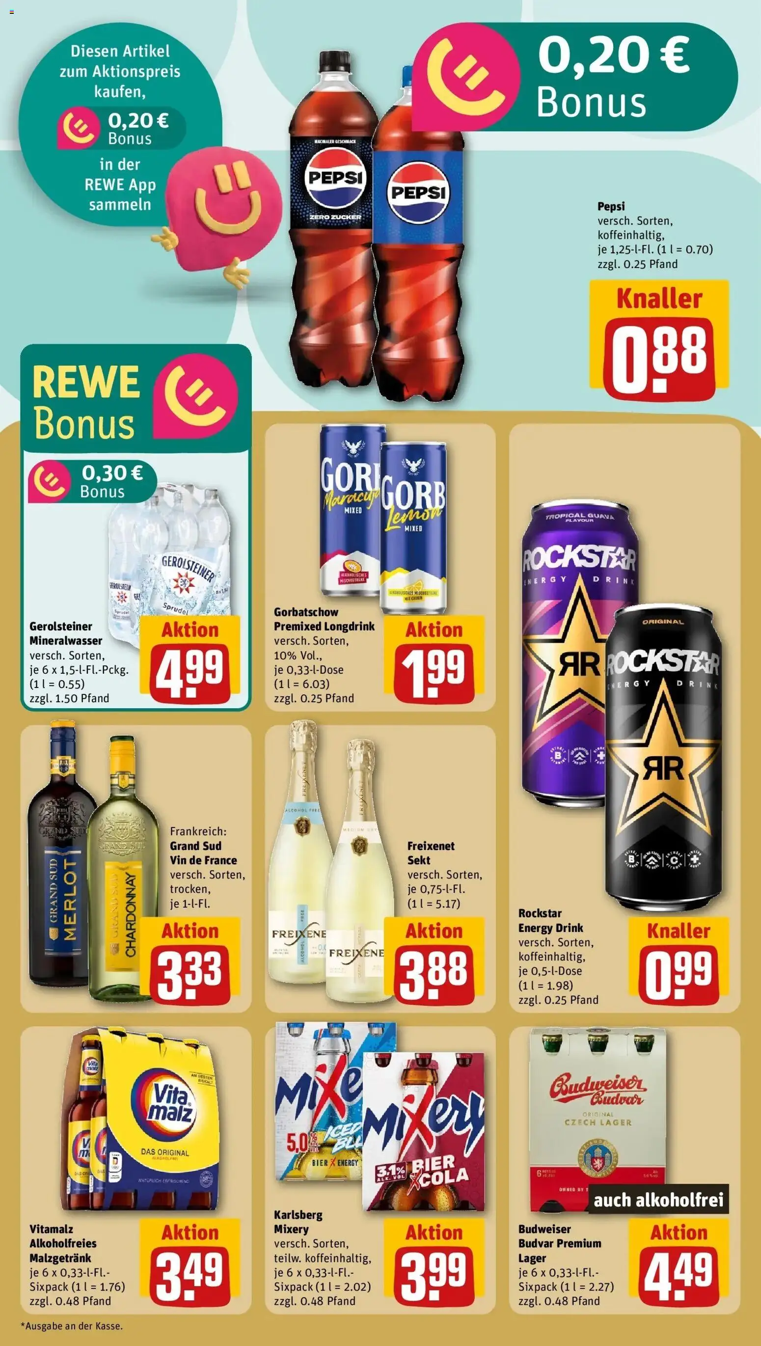 Rewe Prospekt Hanau – gültig ab 08.06.2026 | Seite: 14 | Produkte: Rockstar energy, Freixenet, Bier, Mineralwasser