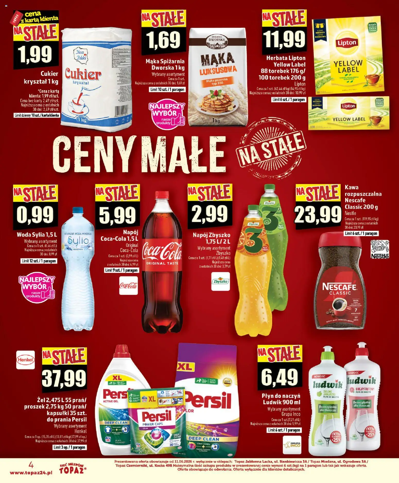 Topaz gazetka - Ceny małe na stałe od 25.06.2026 | Strona: 4 | Produkty: Karta, Kawa rozpuszczalna, Coca cola, Herbata