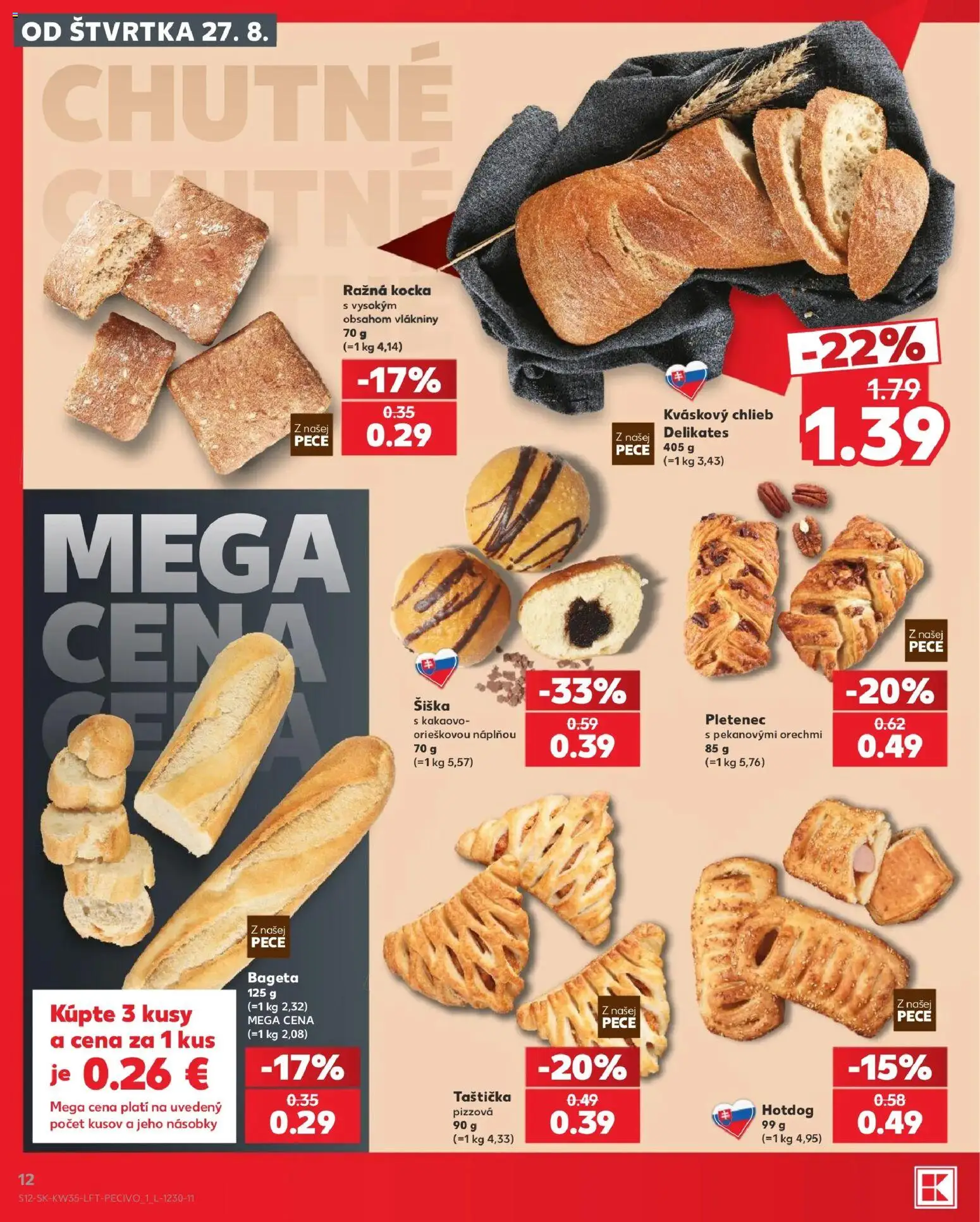 Nové Kaufland akcie – leták je platný od 27.08.2026 | Strana: 12 | Produkty: Chlieb, Bageta, Šiška
