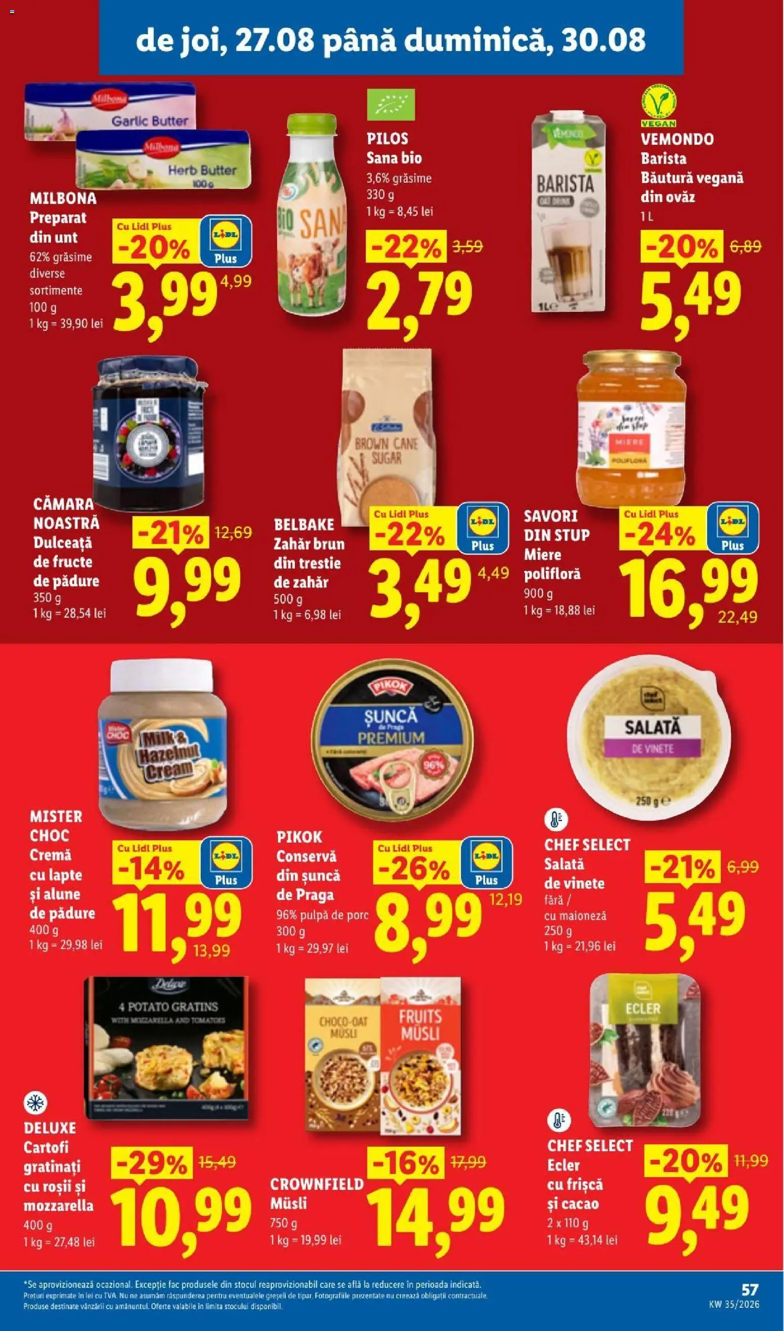 Noul catalog Lidl – valabil de la 24.08.2026 | Pagină: 57 | Produse: Pilos, Pikok, Mozzarella, Unt
