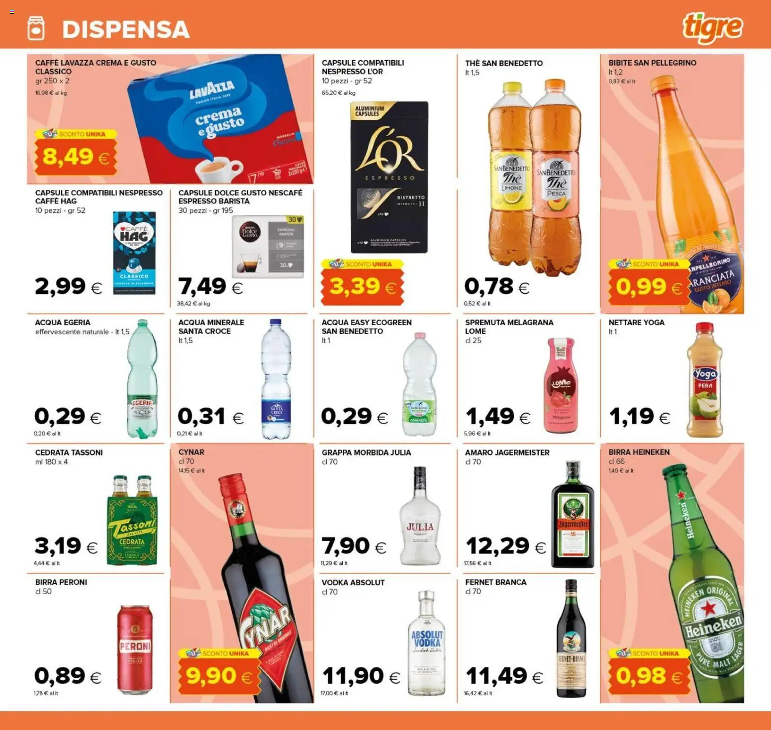 Volantino Tigre del 22/10/2026 | Pagina: 25 | Prodotti: Vodka, Lavazza, Birra Peroni, Amaro