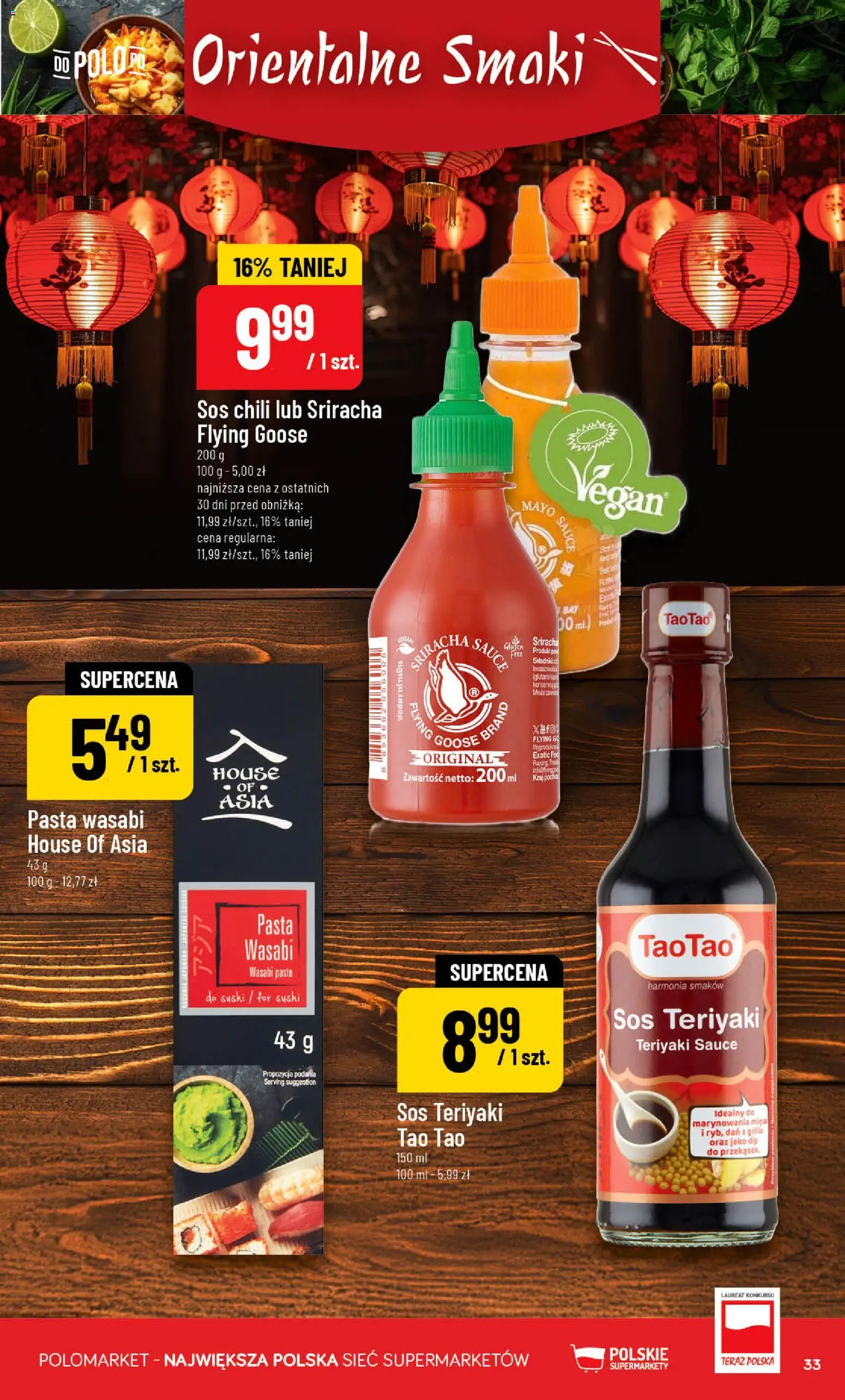 POLOmarket gazetka od 19.08.2026 | Strona: 33 | Produkty: Sos teriyaki, Sriracha, Sushi, Pasta