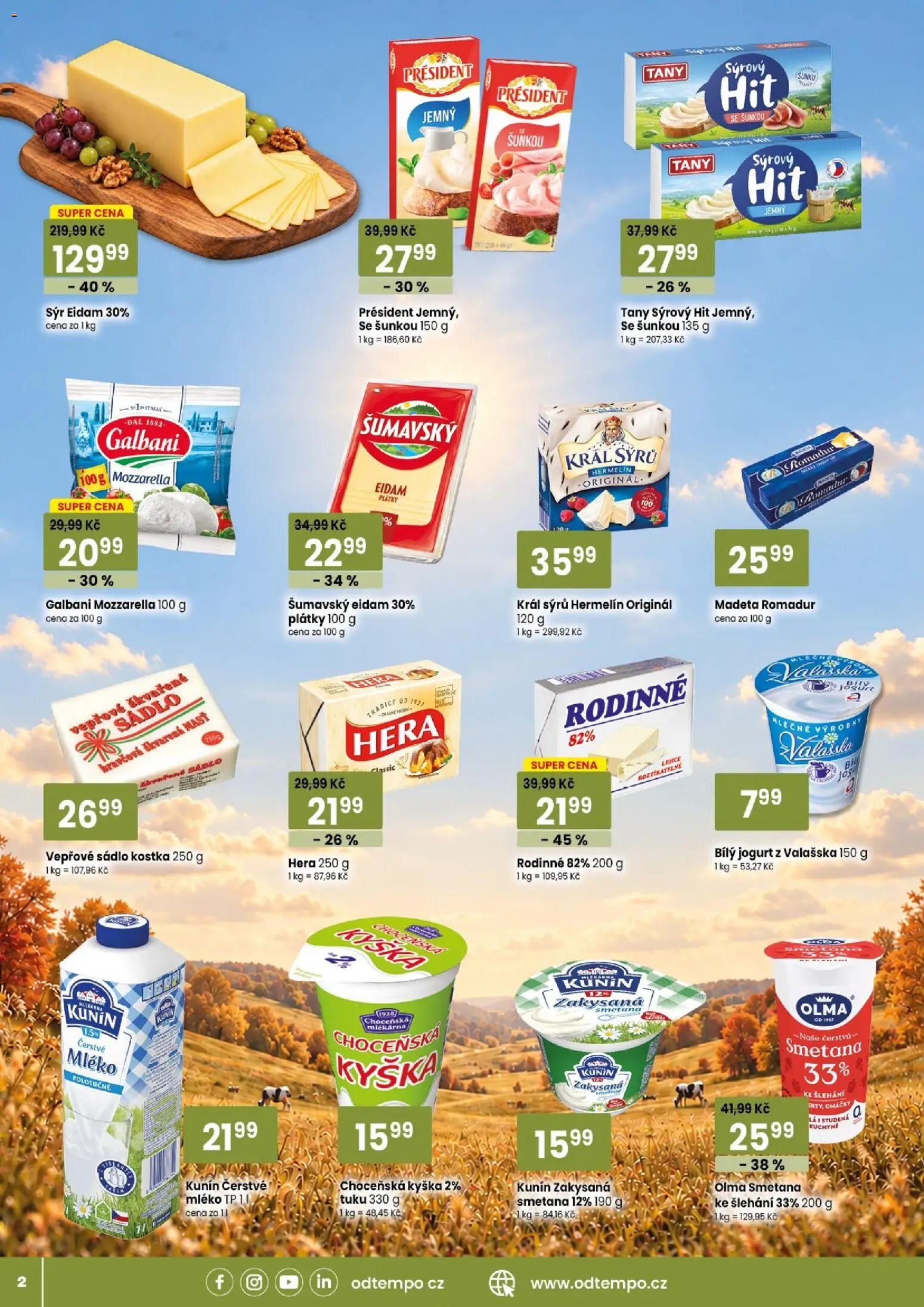 TEMPO leták - market od 21.10.2026 | Strana: 2 | Produkty: Sádlo, Mléko, Hermelín, Zakysaná smetana
