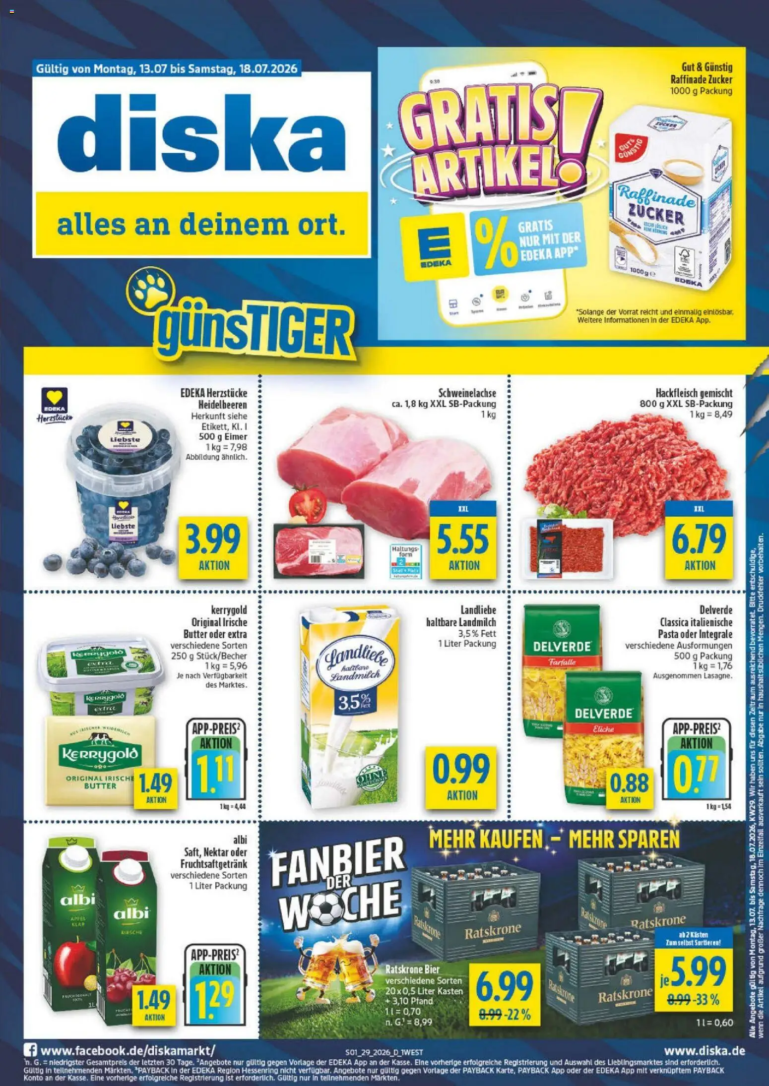 Diska - Diska Angebote Bayern KW28 – gültig ab 13.07.2026 | Seite: 1 | Produkte: Bier, Heidelbeeren, Zucker, Hackfleisch