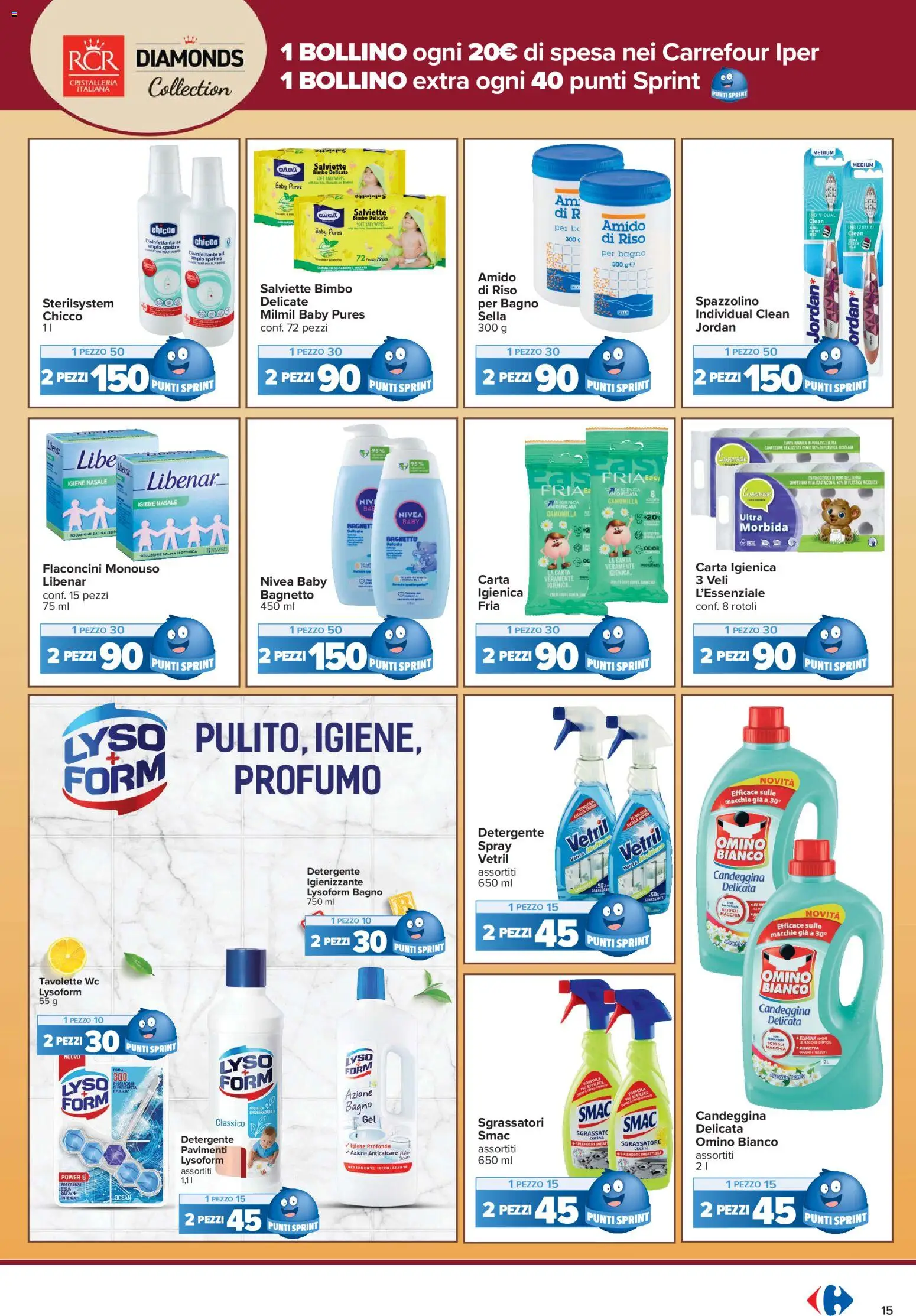 Volantino Carrefour del 15/09/2026 | Pagina: 15 | Prodotti: Detergente, Bagnetto, WC, Bagno