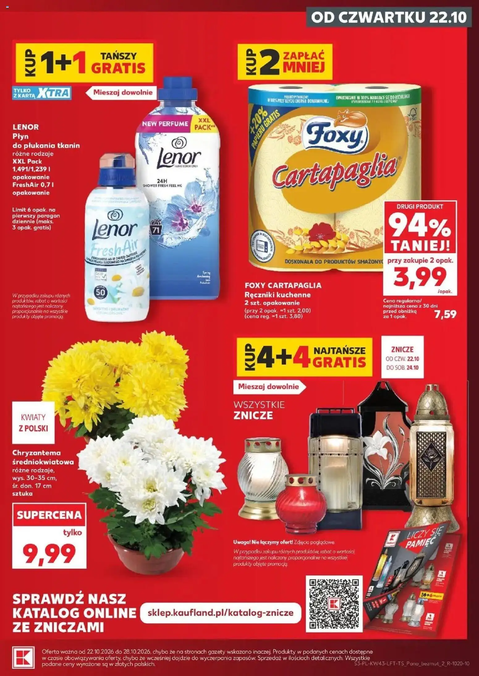 Kaufland aktualna gazetka od 22.10.2026 - od jutra PDF | Strona: 3 | Produkty: Ręczniki kuchenne, Płyn do płukania tkanin, Lenor Fresh Air, Kwiaty