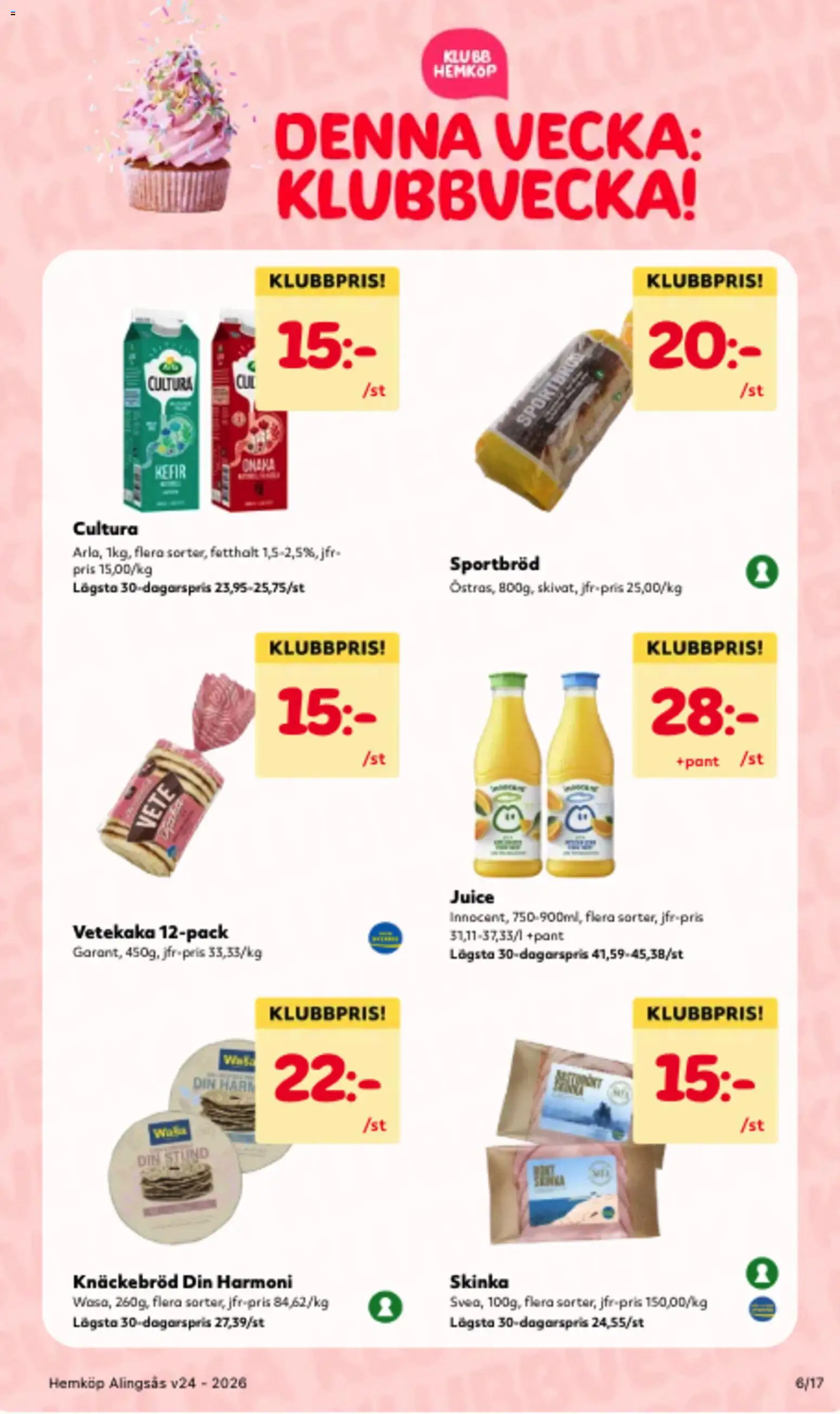 Hemköp reklamblad aktuell från 08.06.2026 | Sida: 6 | Produkter: Knäckebröd, Skinka, Juice