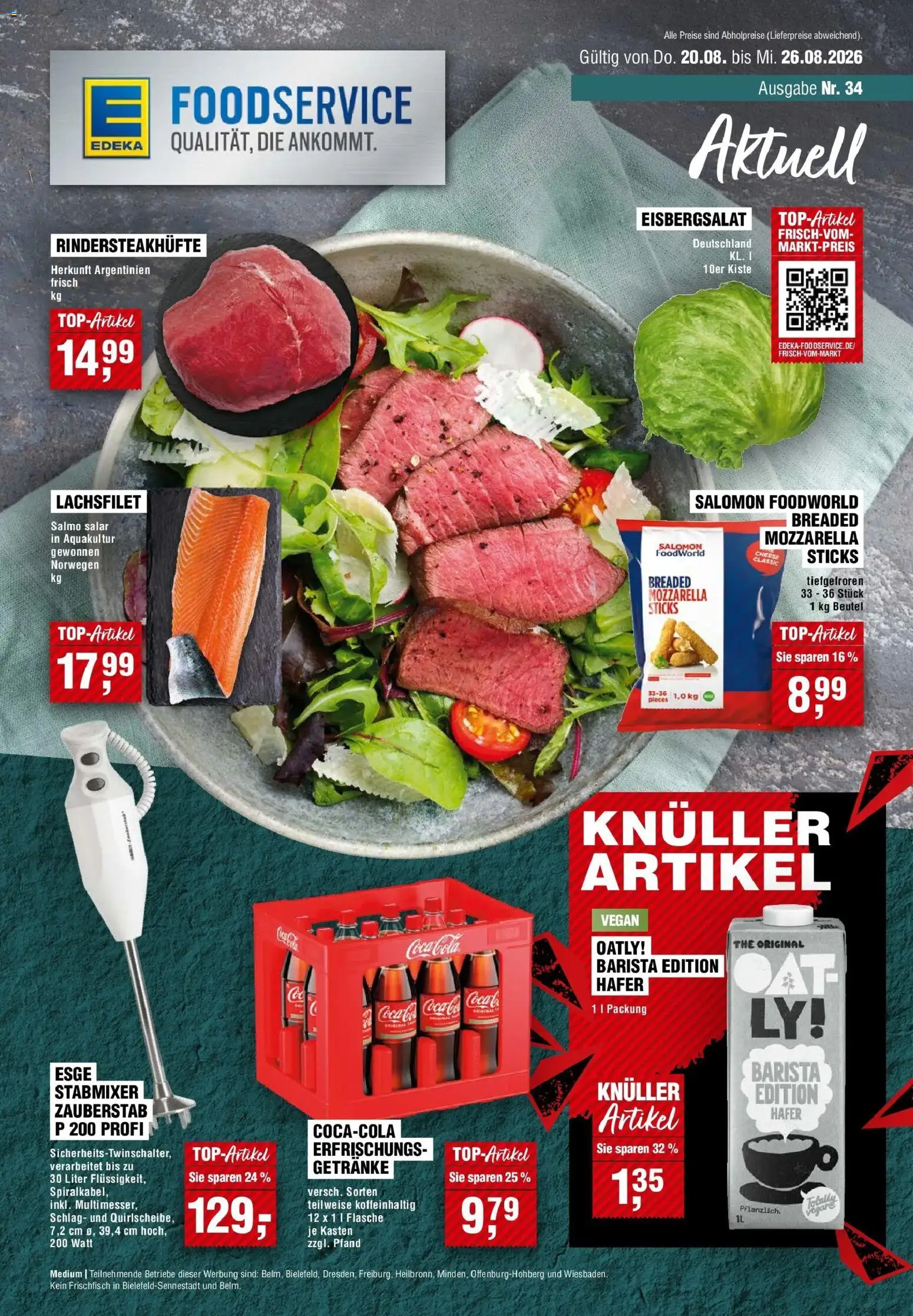 Edeka Prospekt Dresden (ab 20.08.2026) » Angebote Online | Seite: 1 | Produkte: Mozzarella, Eisbergsalat, Oatly, Stabmixer