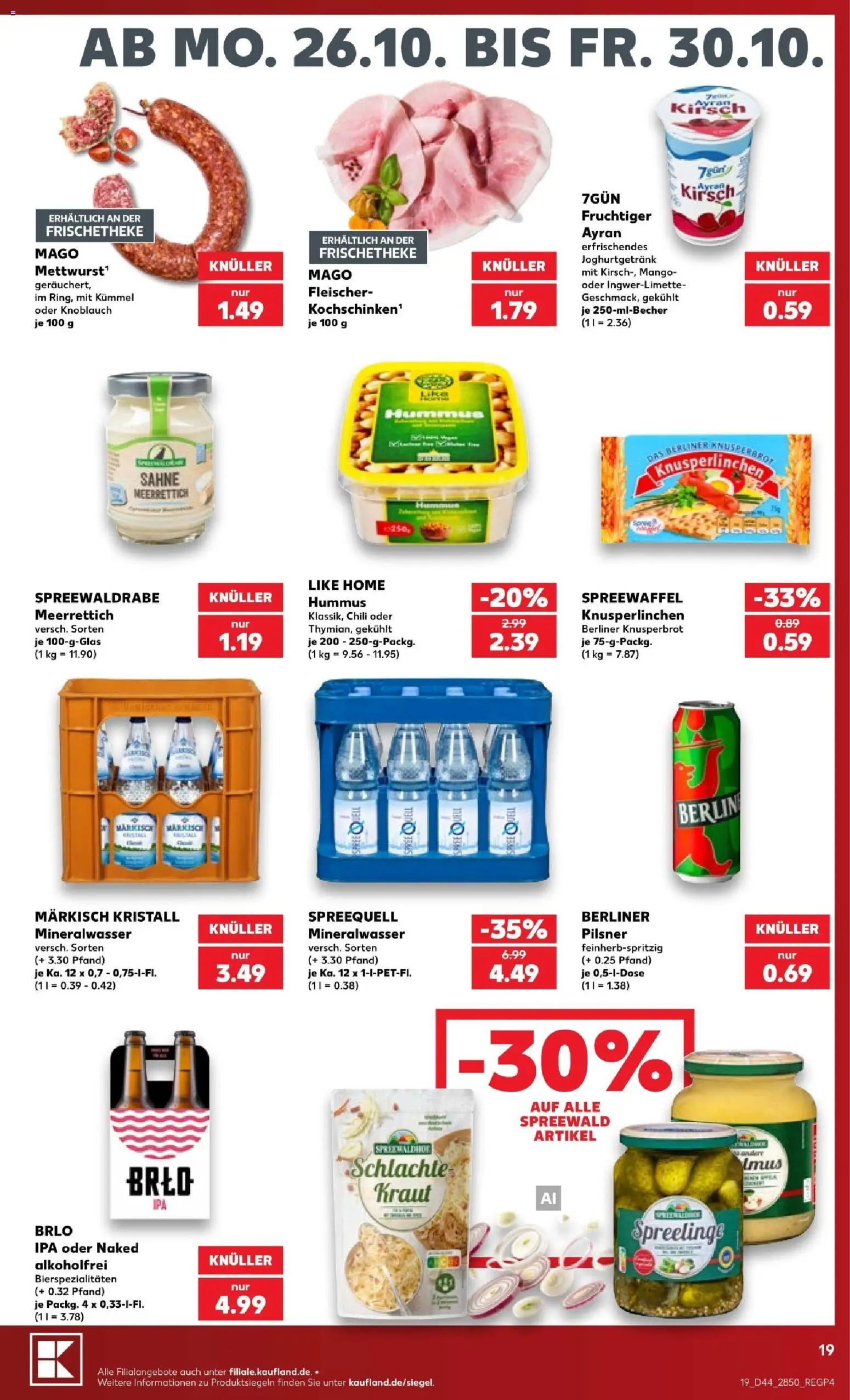 Kaufland Prospekt Potsdam – gültig ab 26.10.2026 | Seite: 19 | Produkte: Knoblauch, Hummus, Sahne, Berliner pilsner