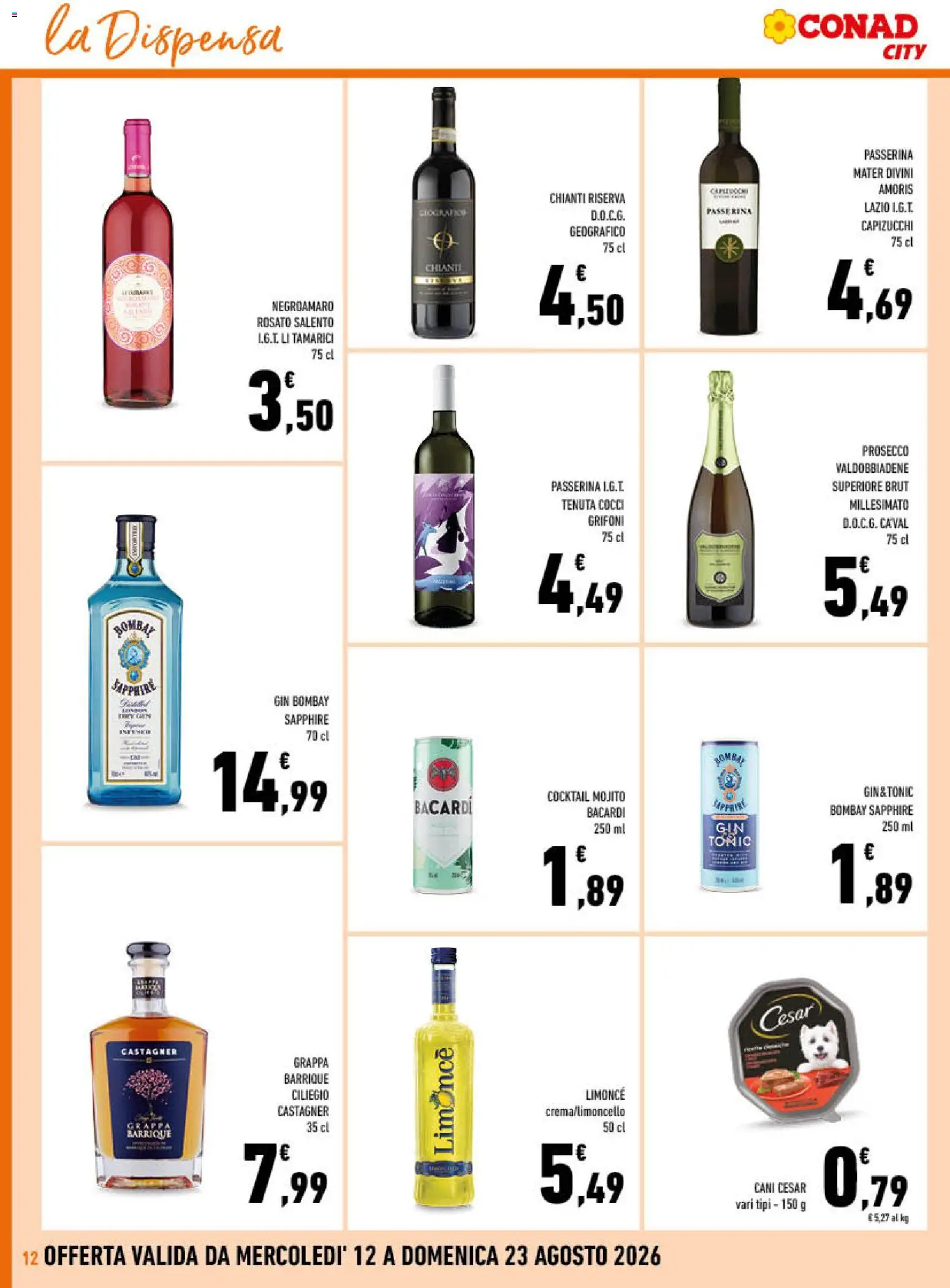 Volantino Conad del 12/08/2026 | Pagina: 12 | Prodotti: Gin, Cocktail, Prosecco, Bombay Sapphire