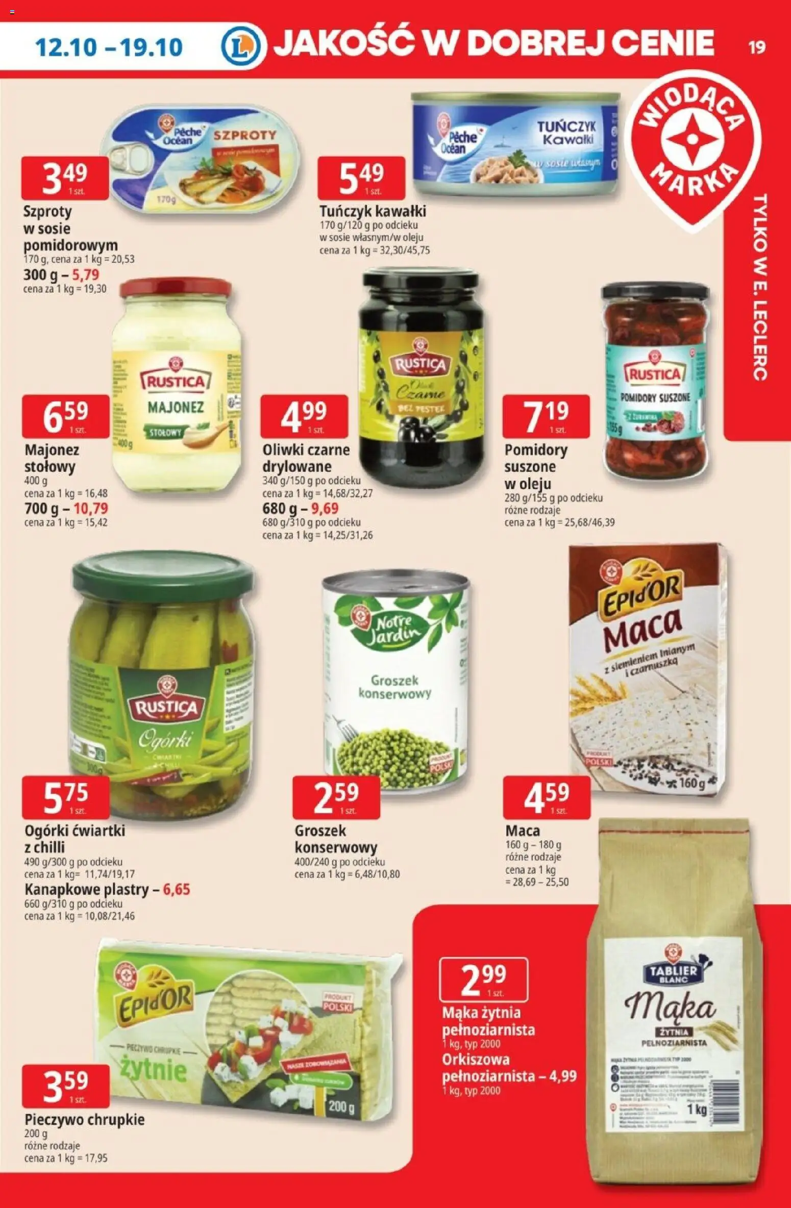 E.Leclerc gazetka - Tanio To Tu od 12.10.2026 | Strona: 19 | Produkty: Groszek, Czarnuszka, Tuńczyk, Oliwki