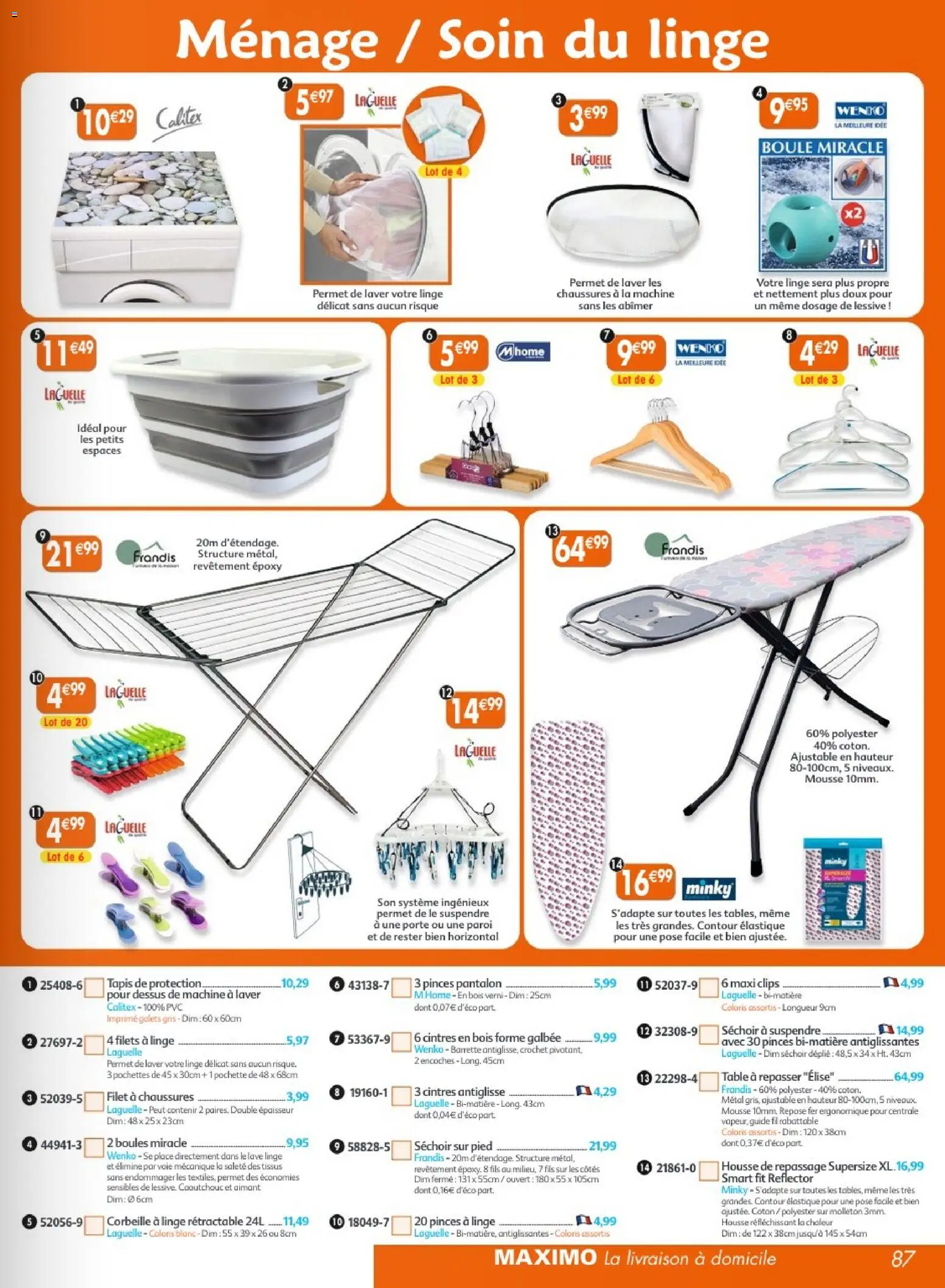 {H1} | Page: 87 | Produits: Séchoir, Table à repasser, Mousse, Porte